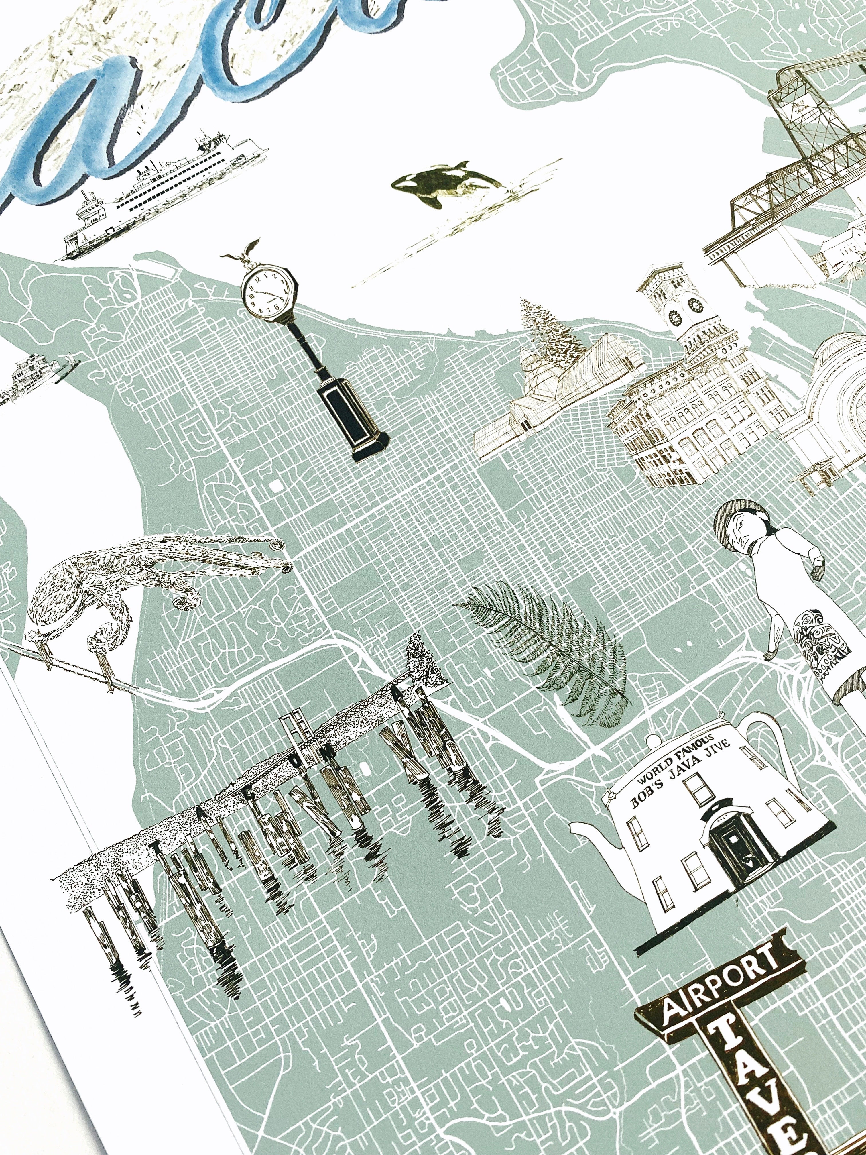 TACOMA Washington "Charms" Map: PRINT