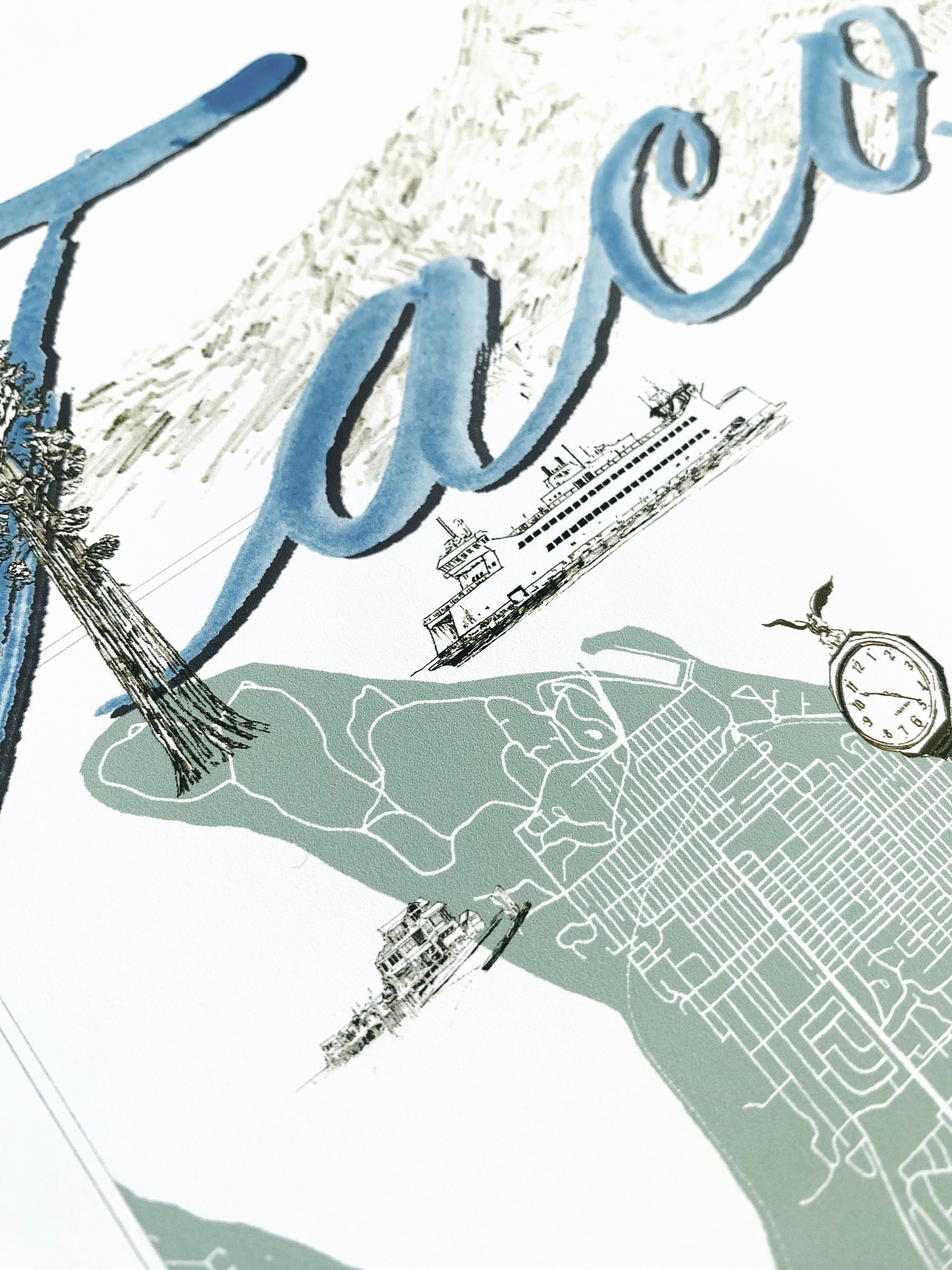 TACOMA Washington "Charms" Map: PRINT