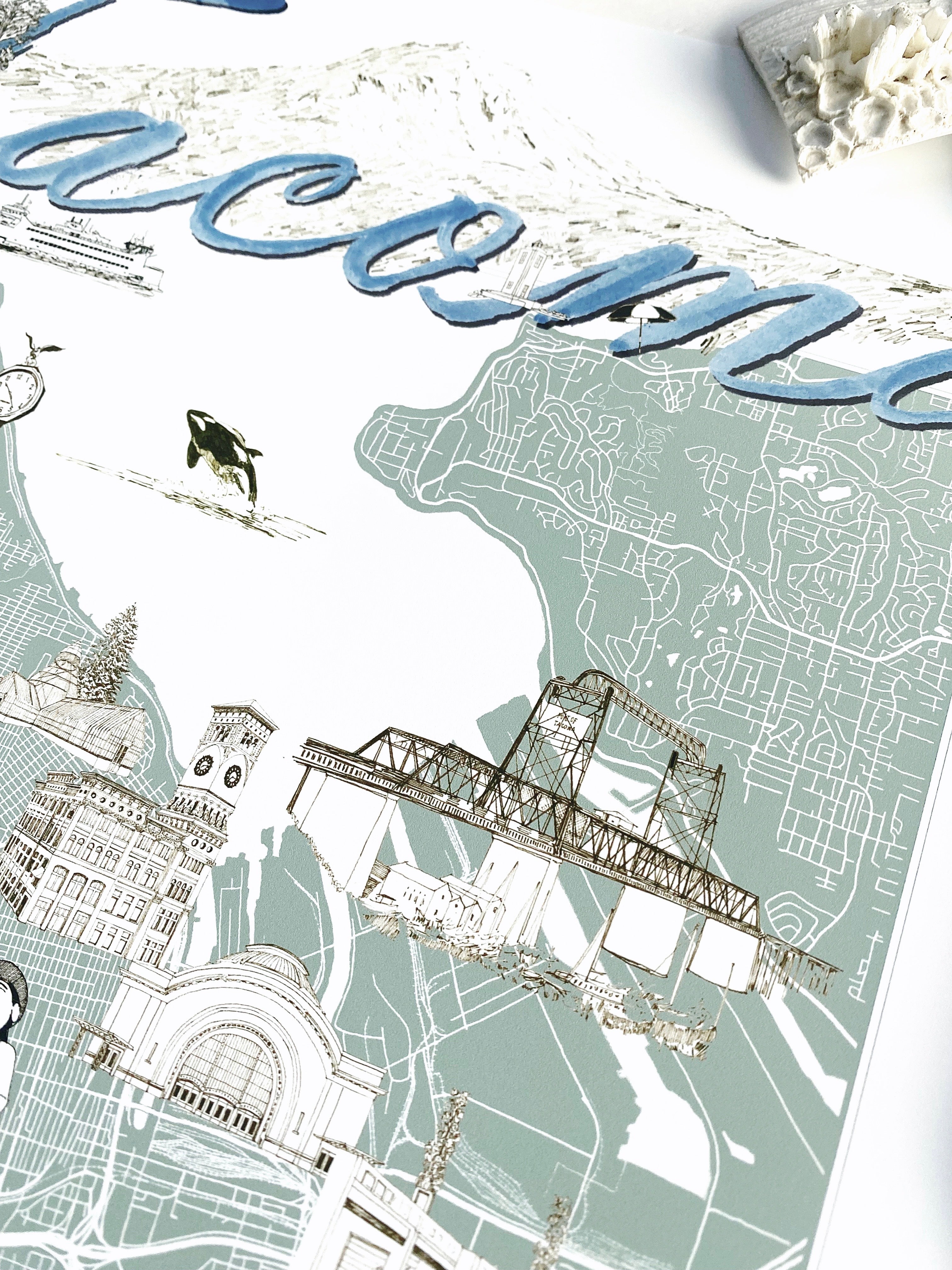 TACOMA Washington "Charms" Map: PRINT