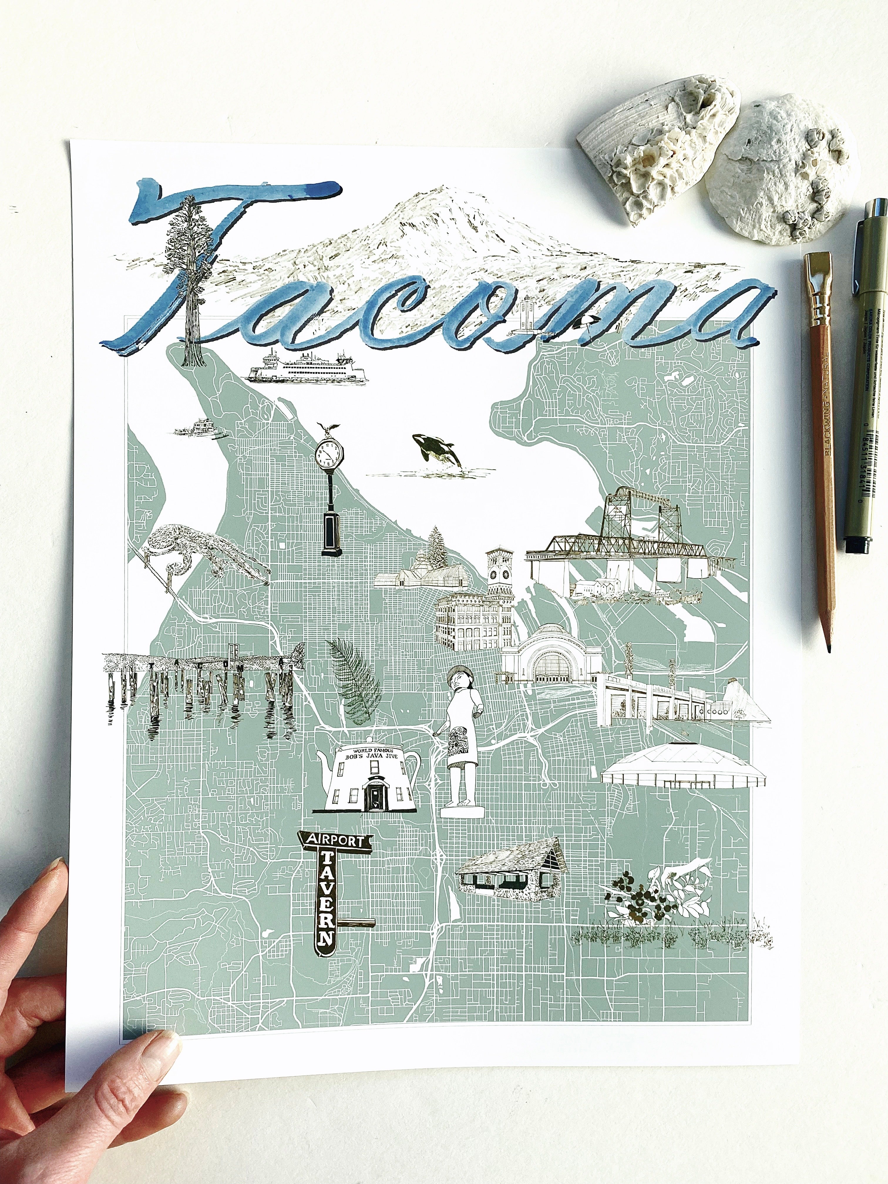 TACOMA Washington "Charms" Map: PRINT