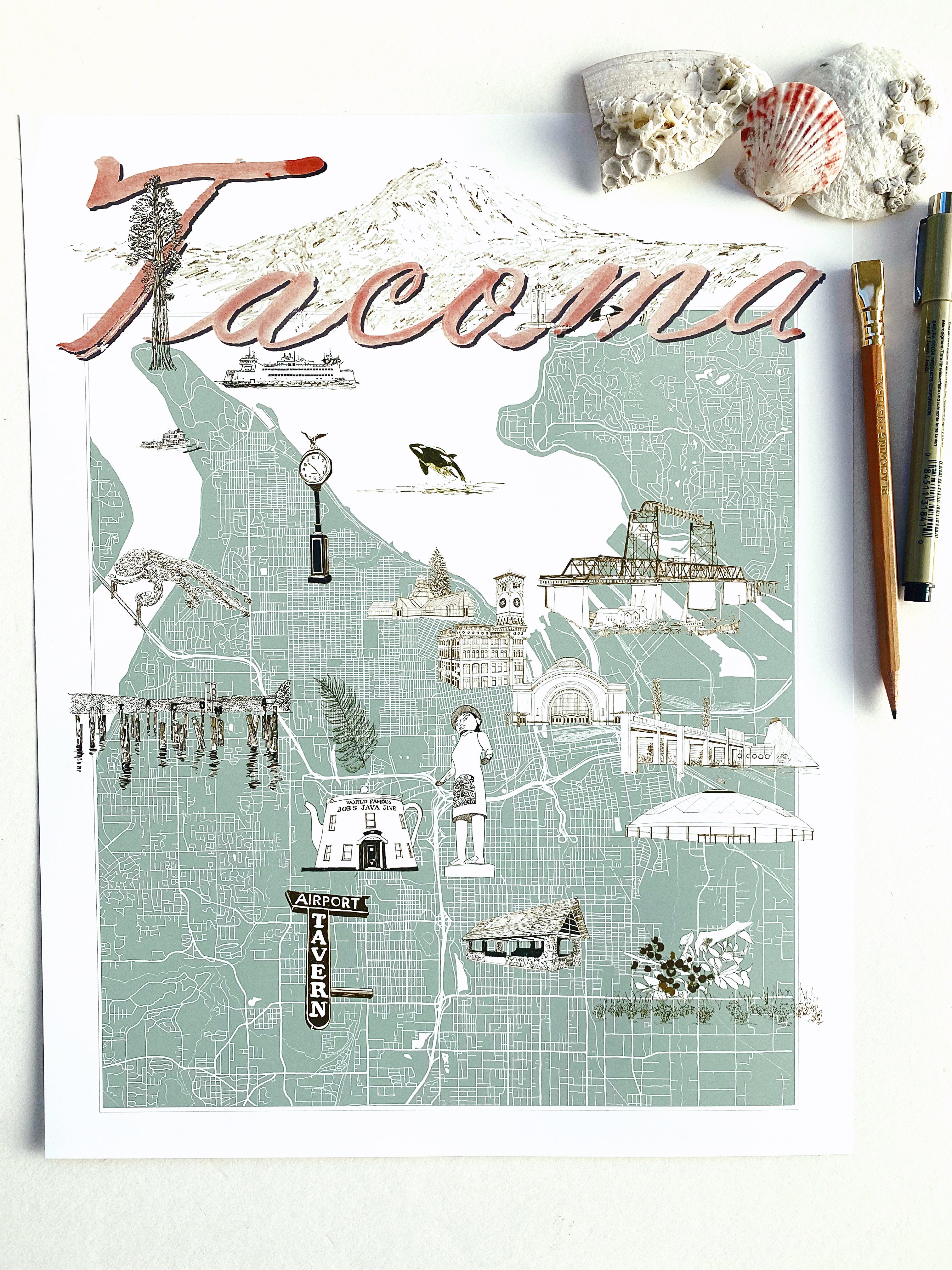 TACOMA Washington "Charms" Map: PRINT