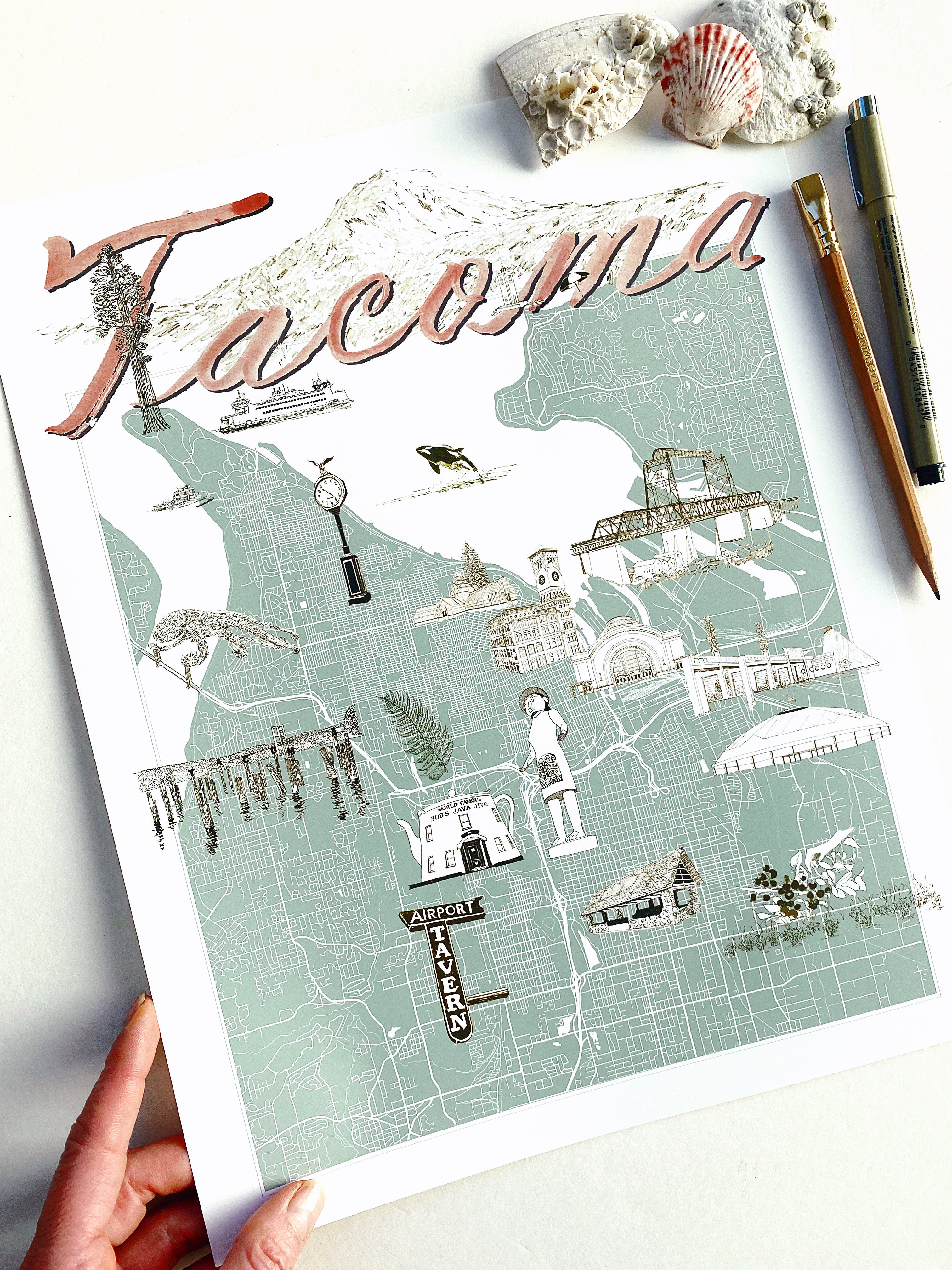 TACOMA Washington "Charms" Map: PRINT