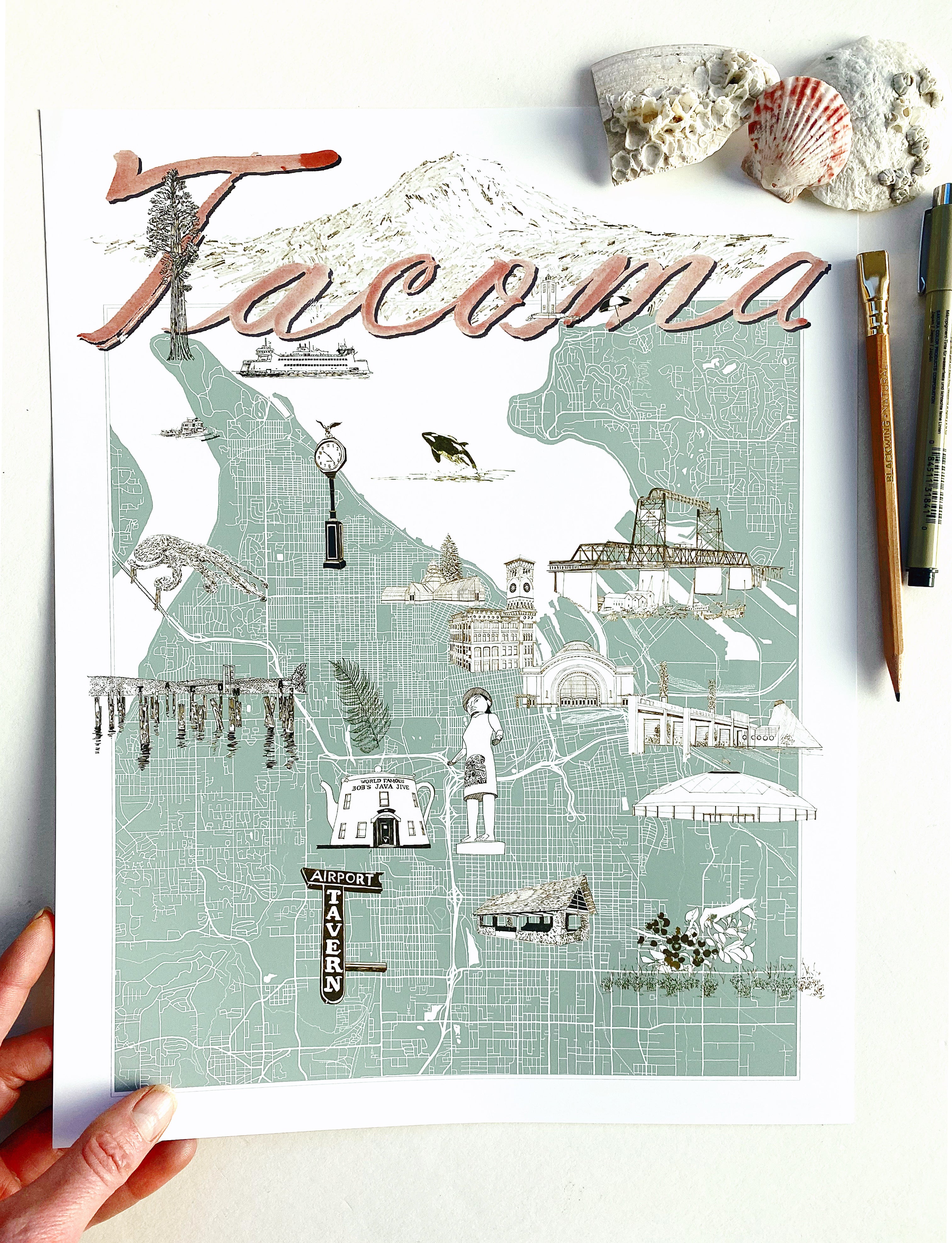 TACOMA Washington "Charms" Map: PRINT