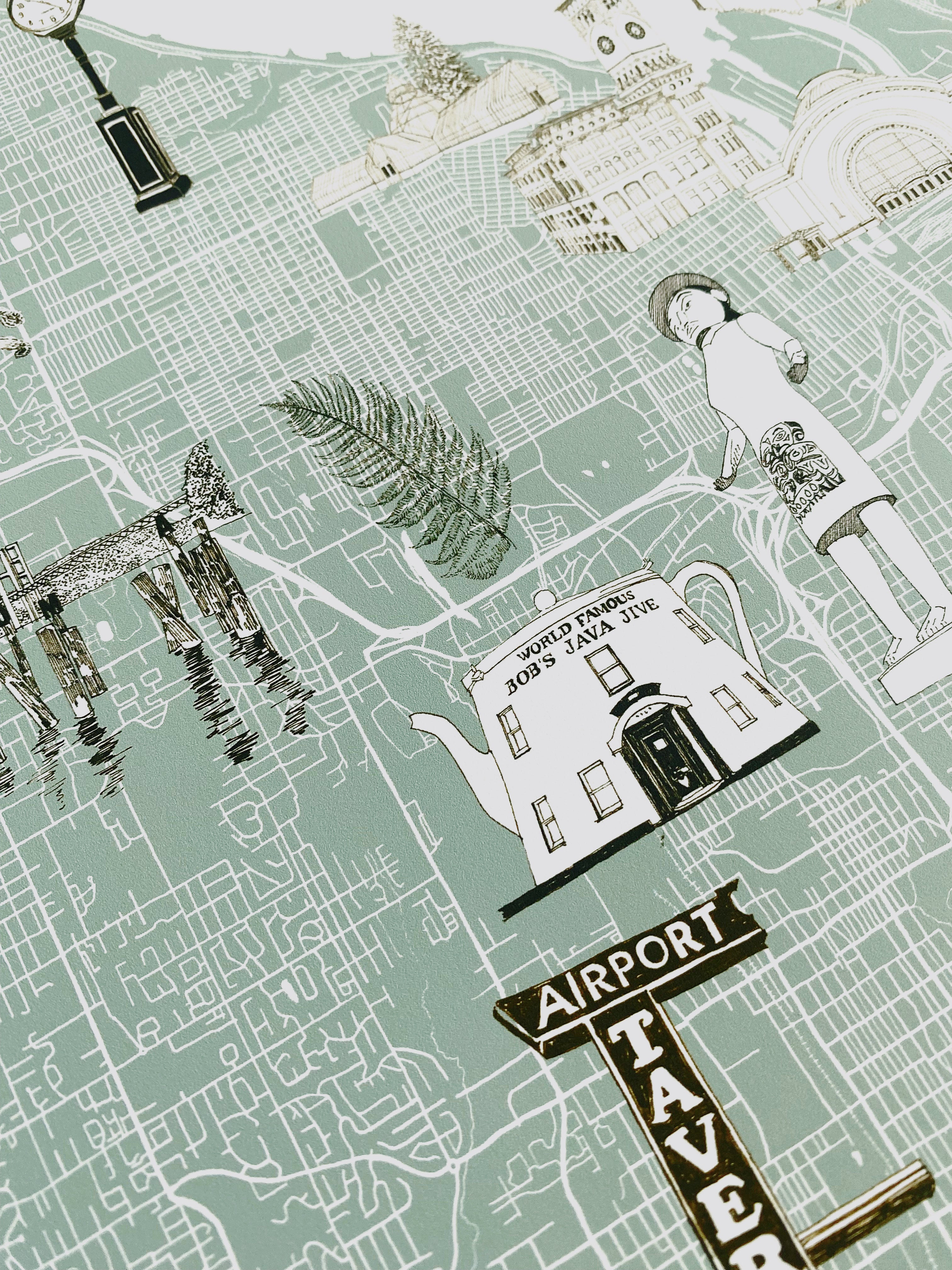 TACOMA Washington "Charms" Map: PRINT