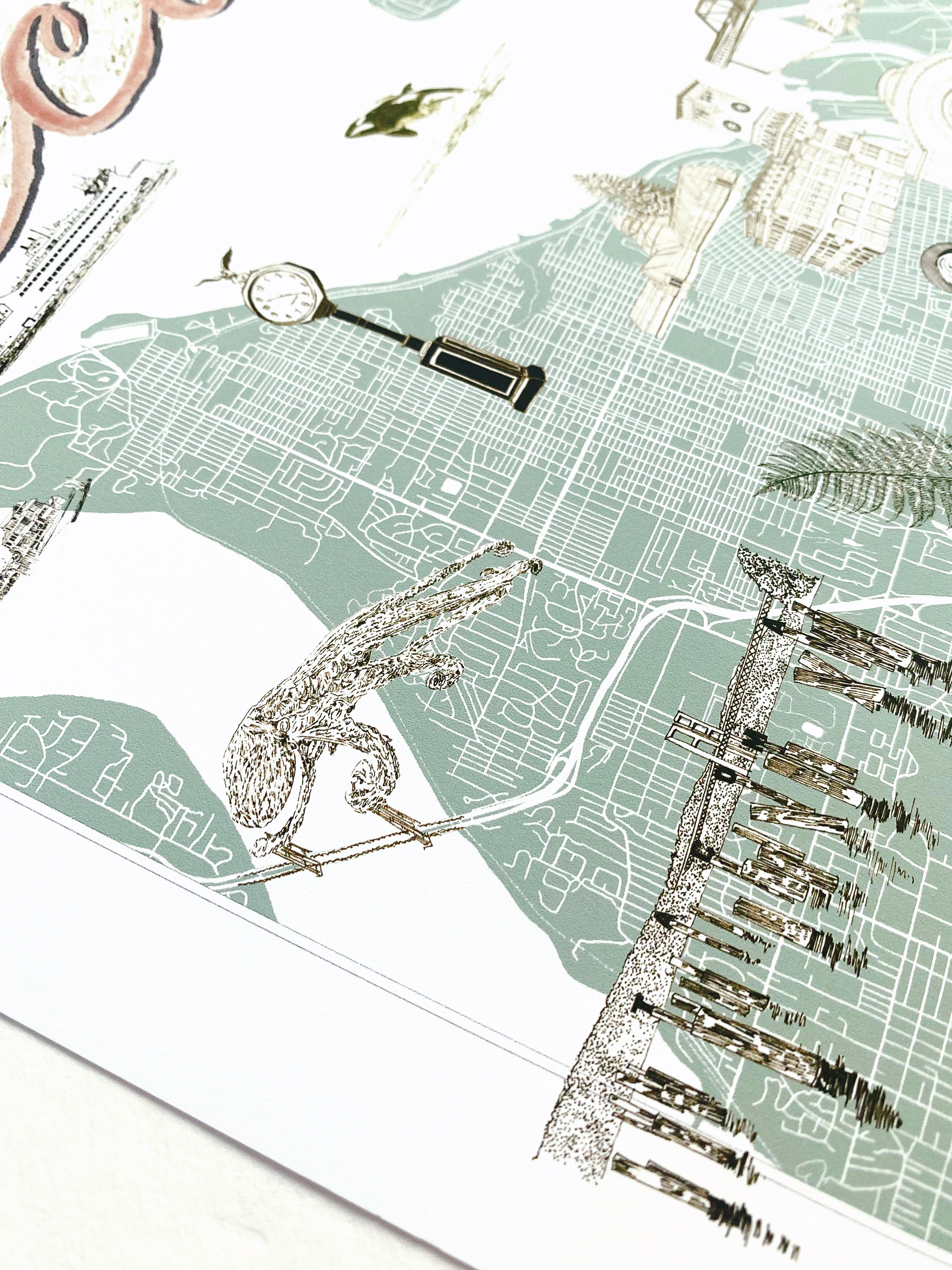 TACOMA Washington "Charms" Map: PRINT