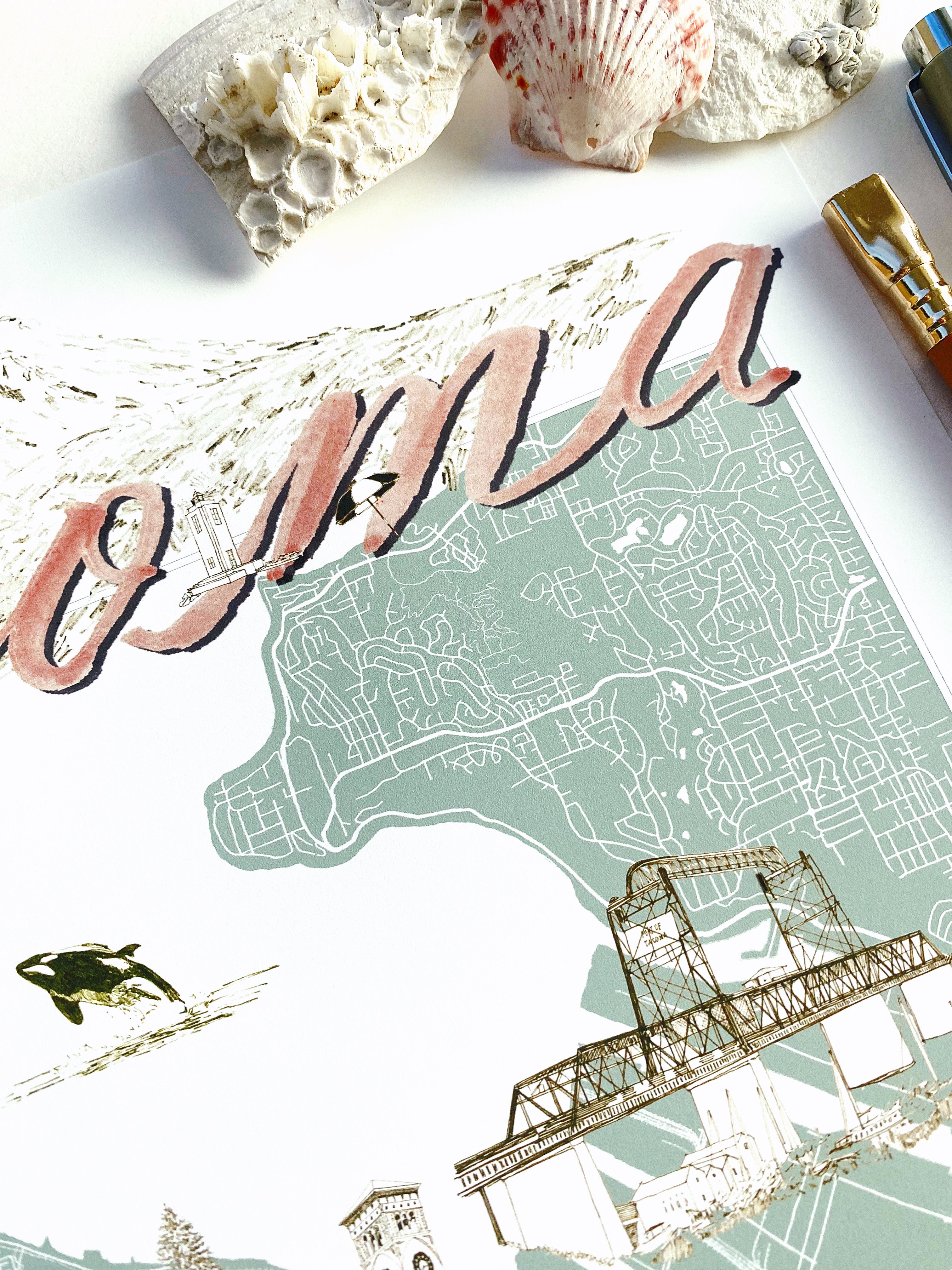 TACOMA Washington "Charms" Map: PRINT