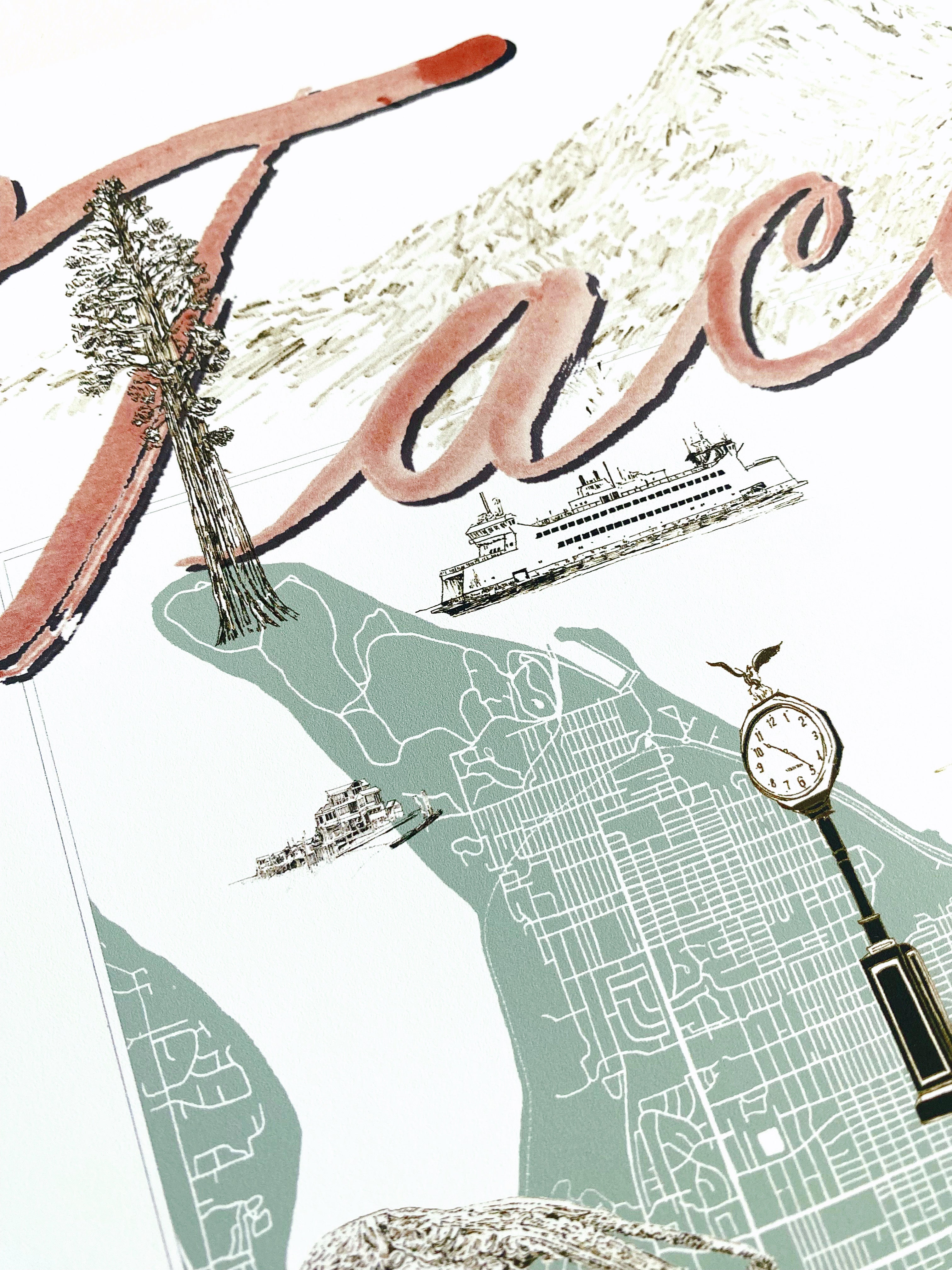 TACOMA Washington "Charms" Map: PRINT