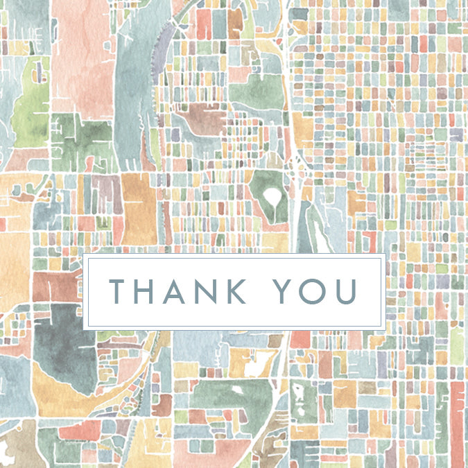 ColorFULL TACOMA Washington Watercolor Map - thank you greeting card