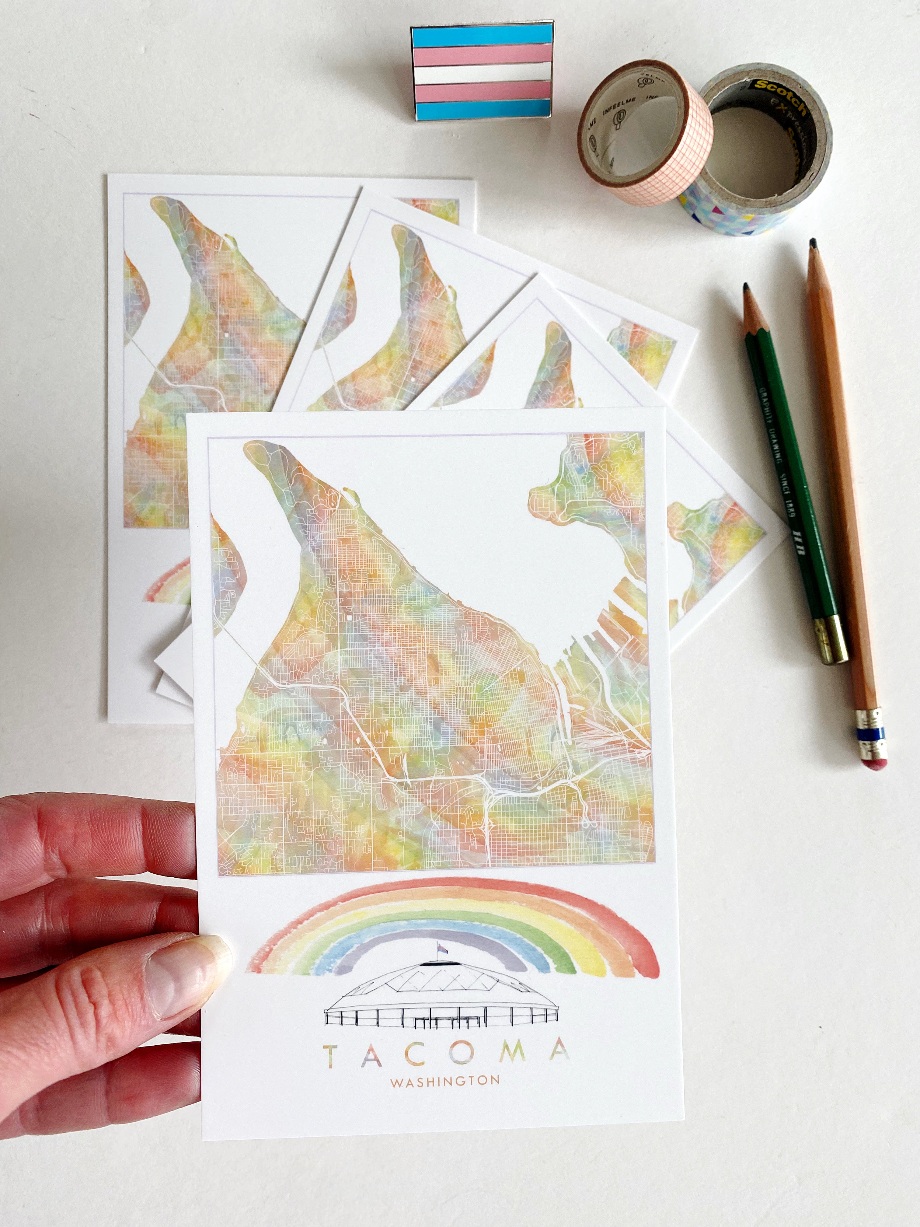 TACOMA Washington Rainbow PRIDE Map Postcard