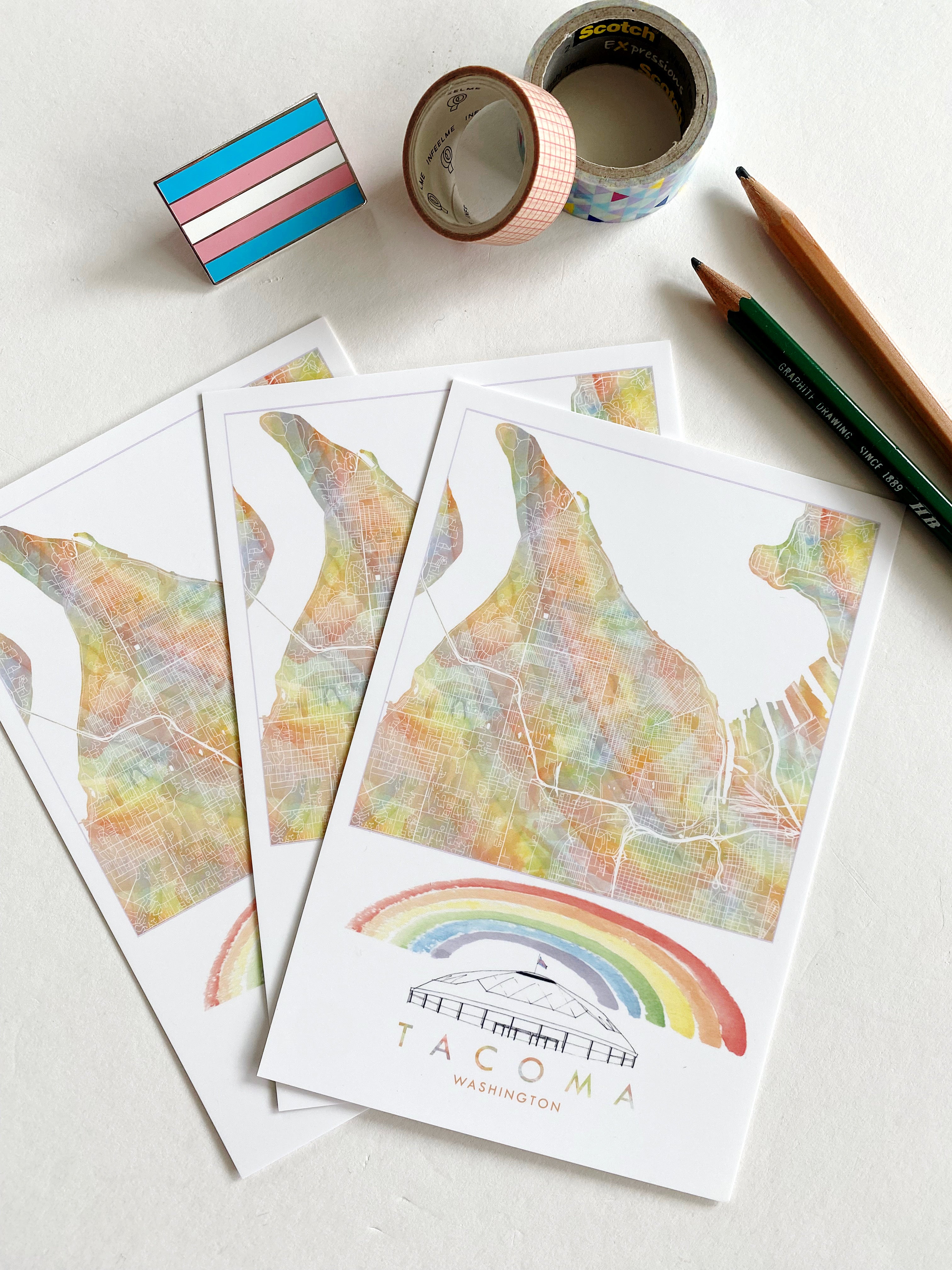 TACOMA Washington Rainbow PRIDE Map Postcard