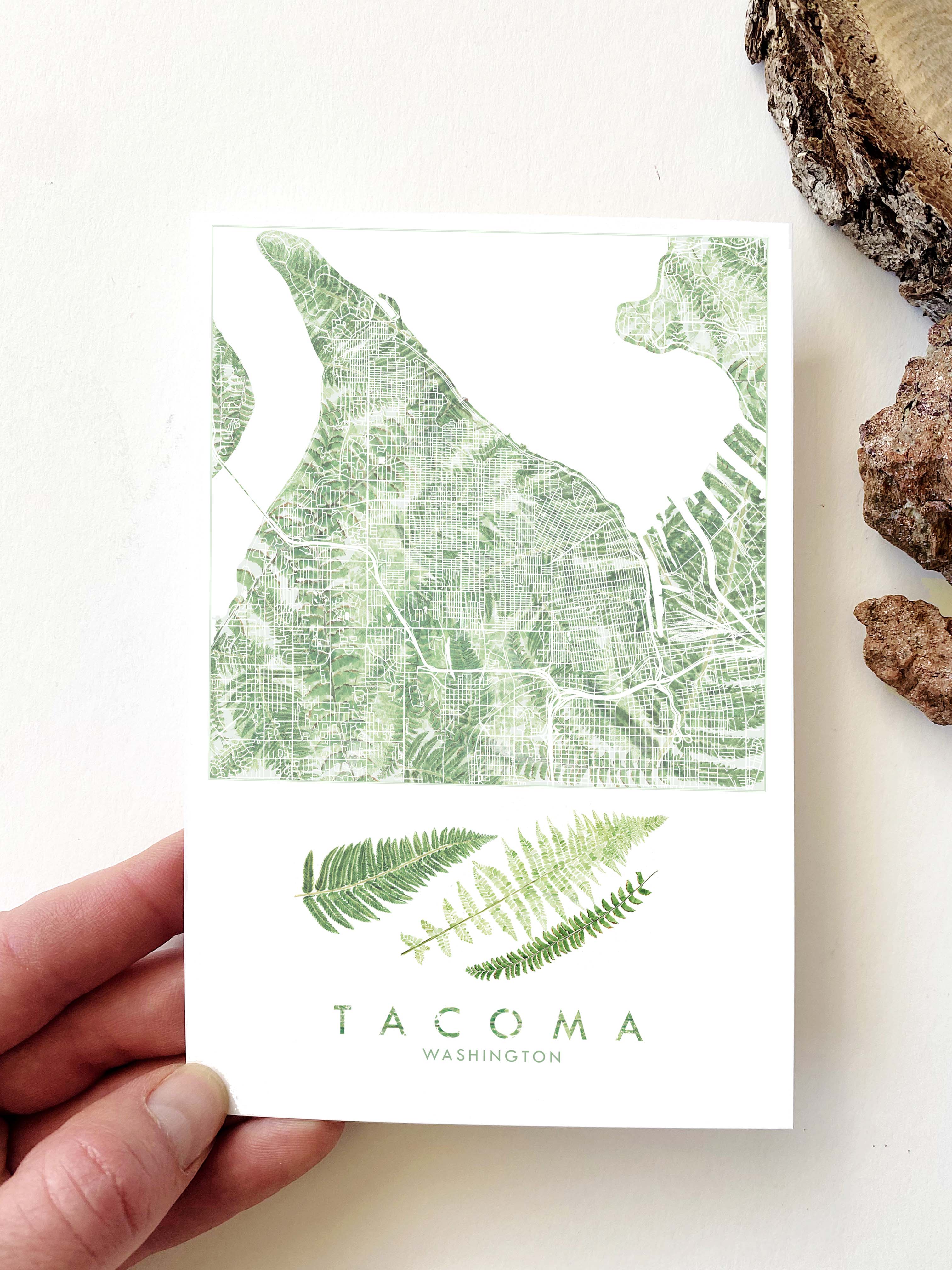 TACOMA Washington FERNS Map Postcard