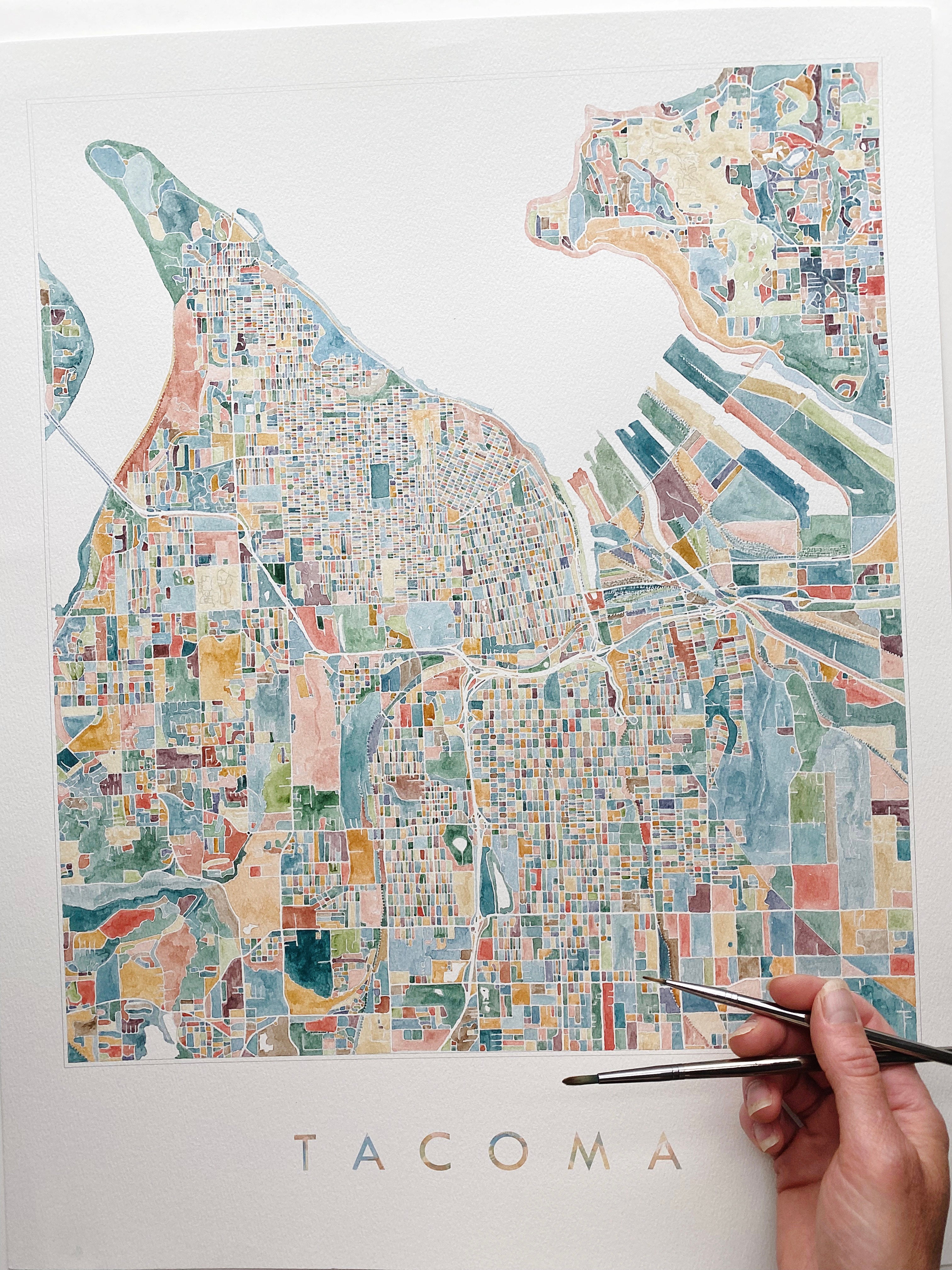 ColorFULL TACOMA Washington Watercolor Map: MAGNET
