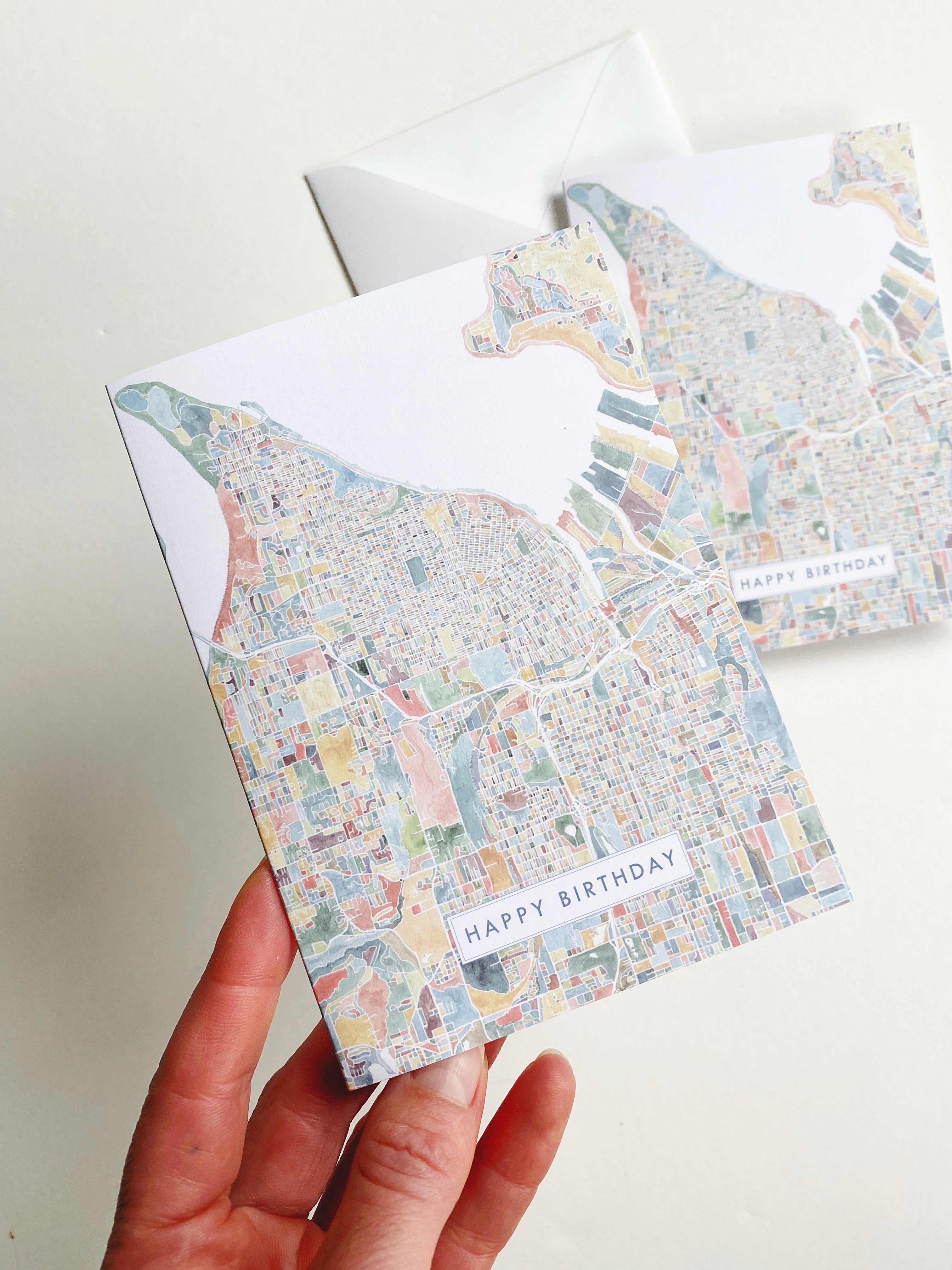 ColorFULL TACOMA Washington Watercolor Map - birthday card