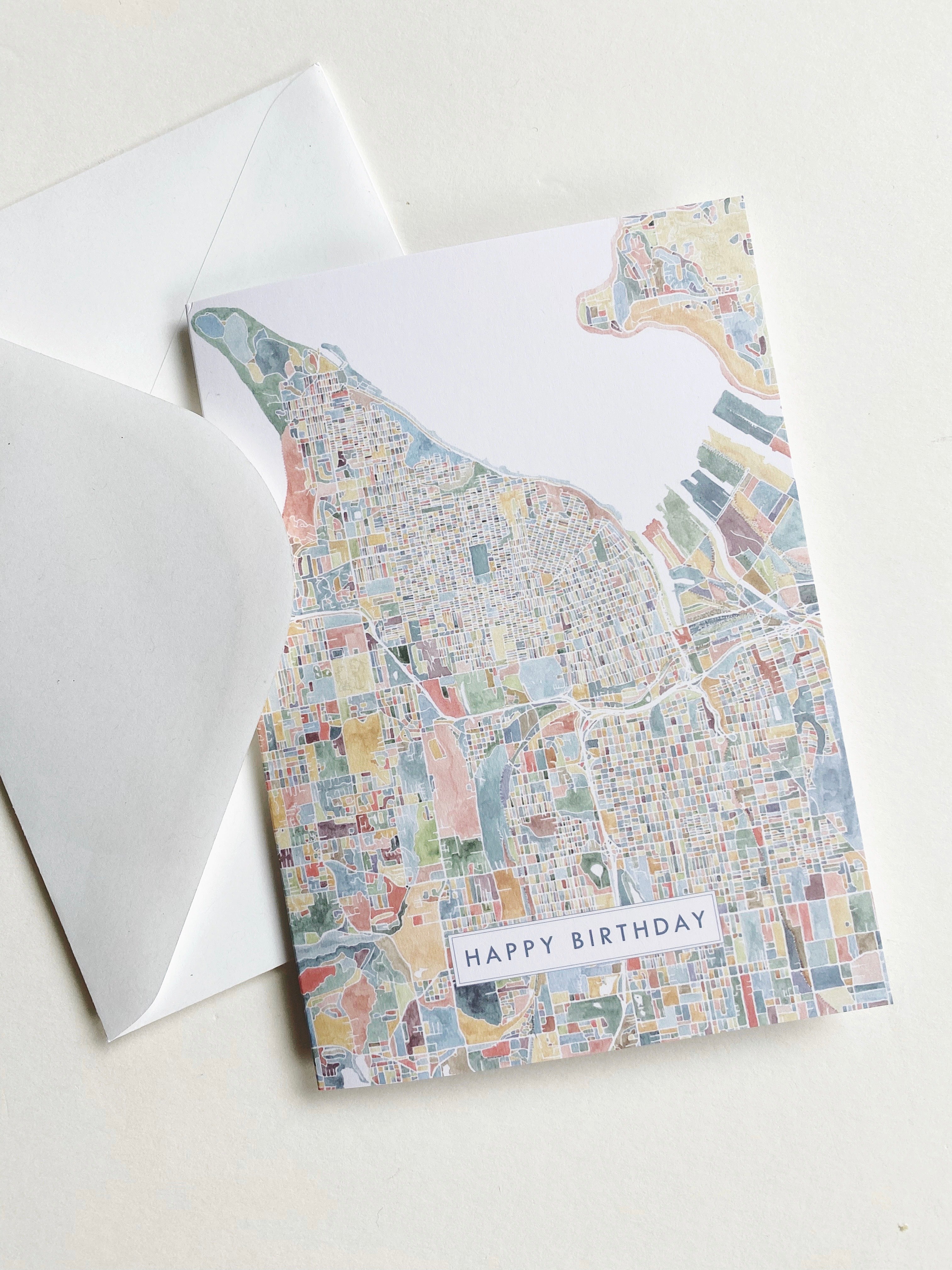 ColorFULL TACOMA Washington Watercolor Map - birthday card