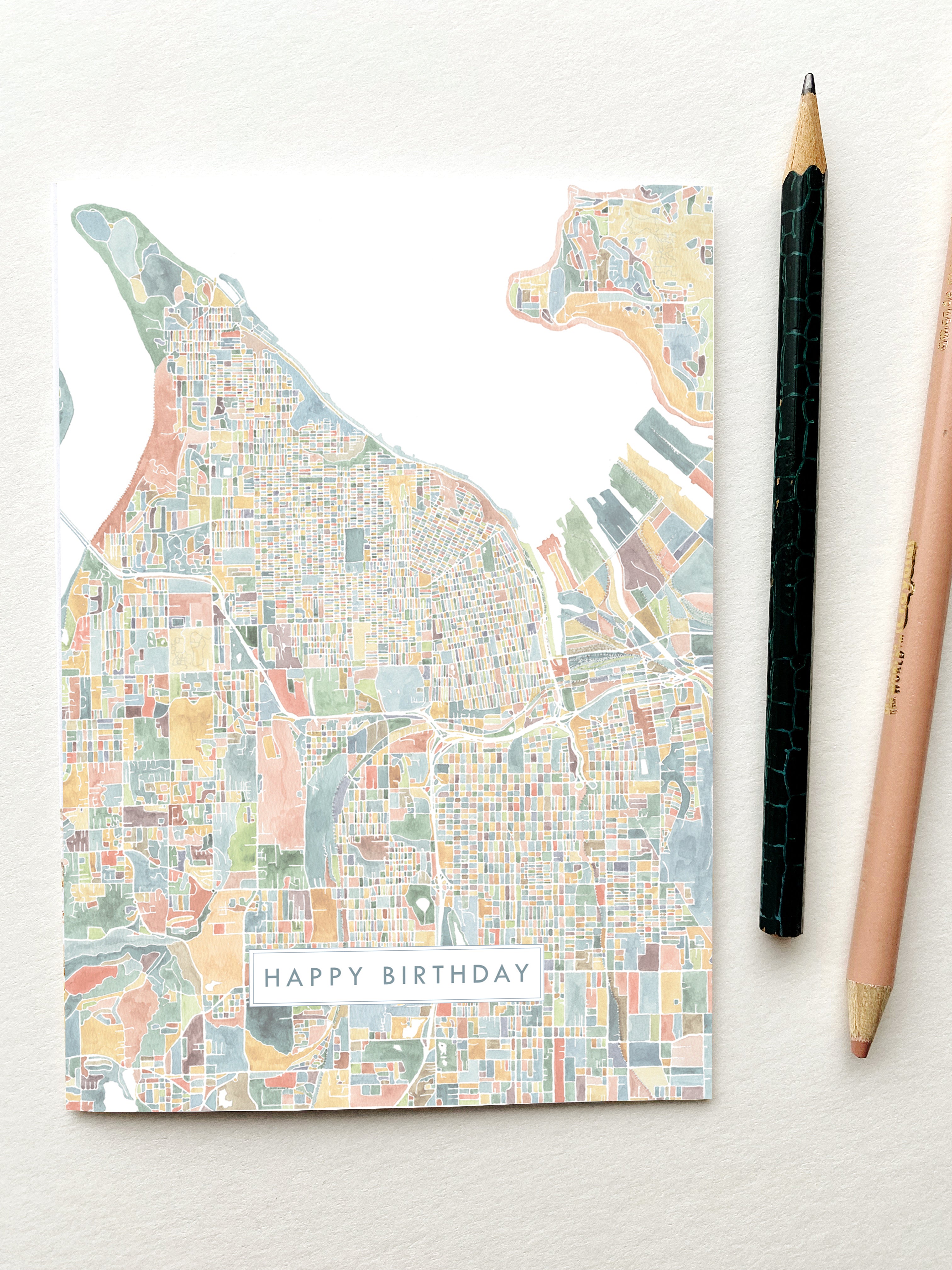 ColorFULL TACOMA Washington Watercolor Map - BIRTHDAY greeting card