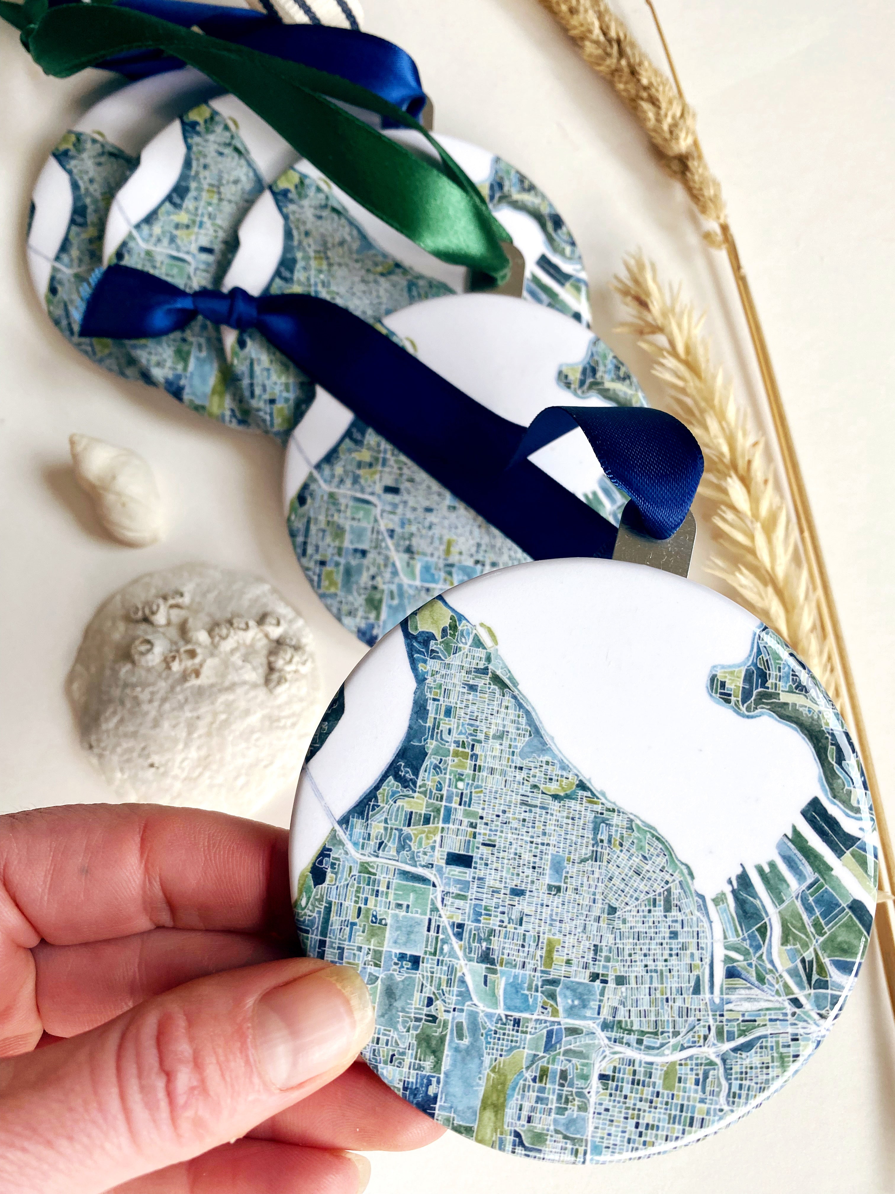 TACOMA Washington PNW Watercolor Map: ORNAMENT