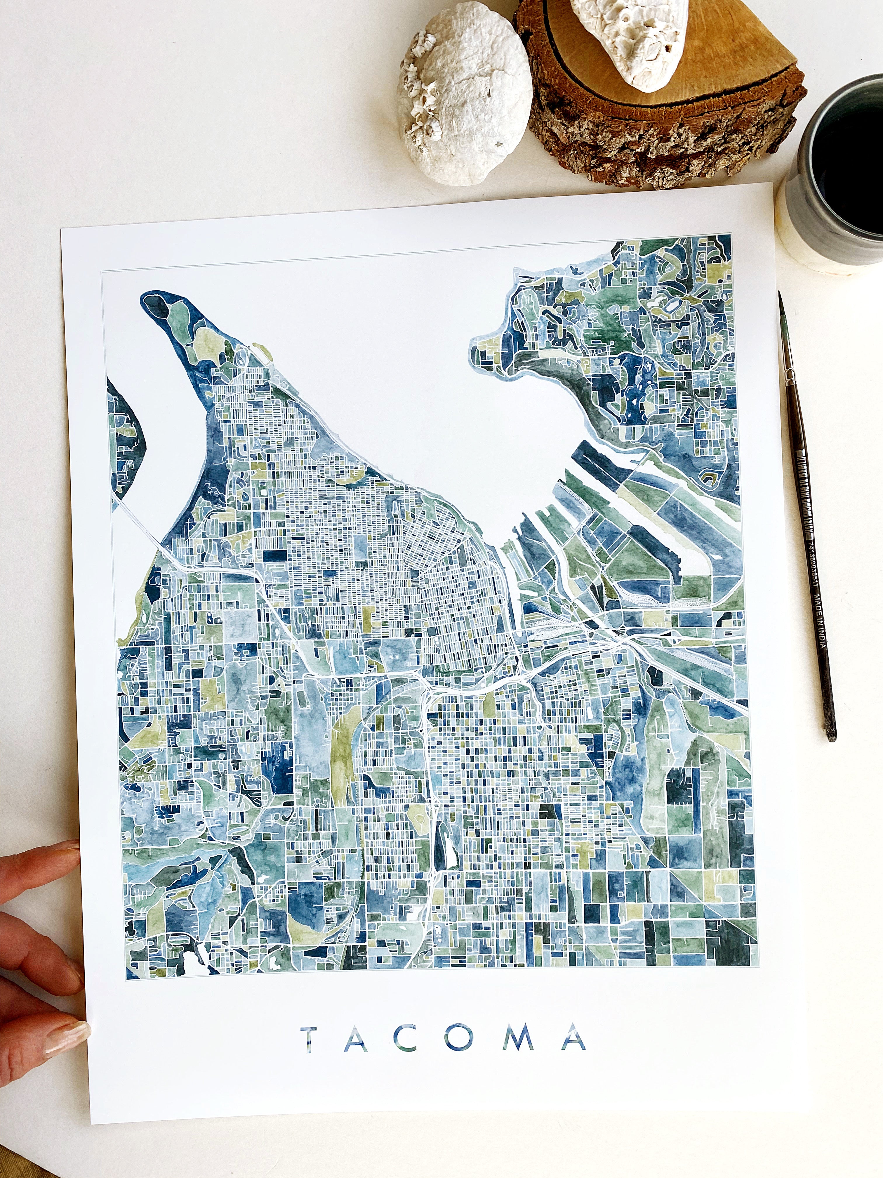 PNW TACOMA Watercolor City Blocks Map: ORIGINAL PAINTING