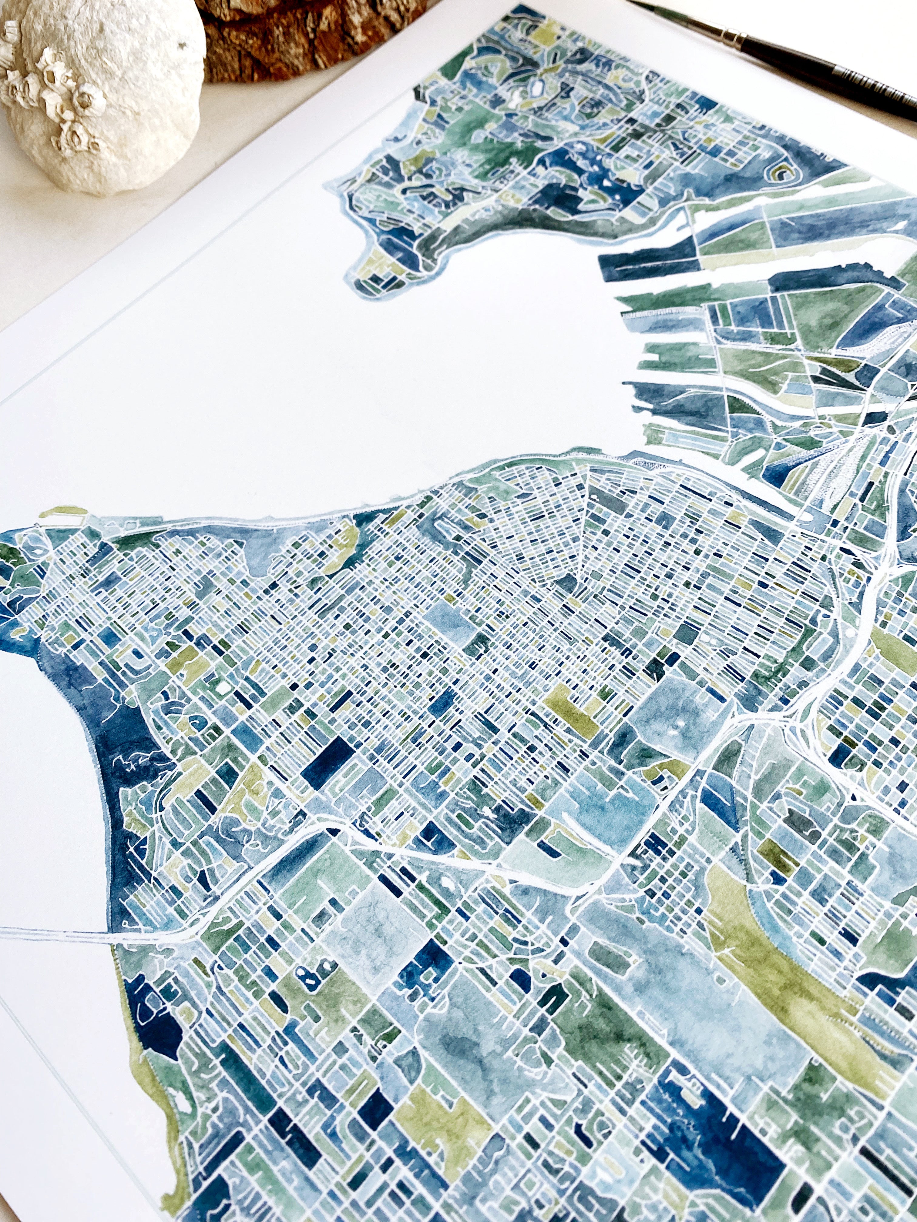PNW TACOMA Watercolor City Blocks Map: ORIGINAL PAINTING