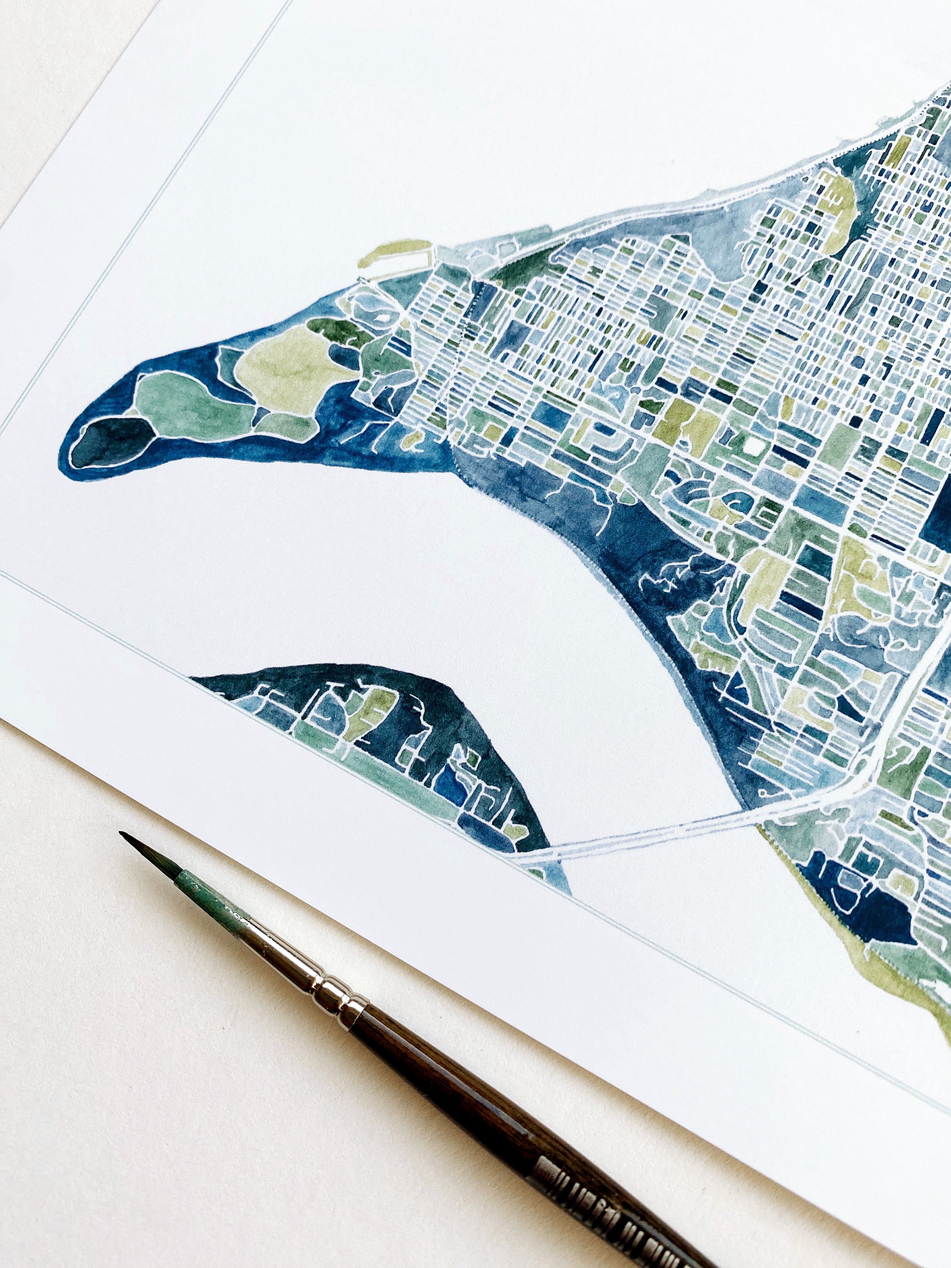 PNW TACOMA Watercolor City Blocks Map: ORIGINAL PAINTING