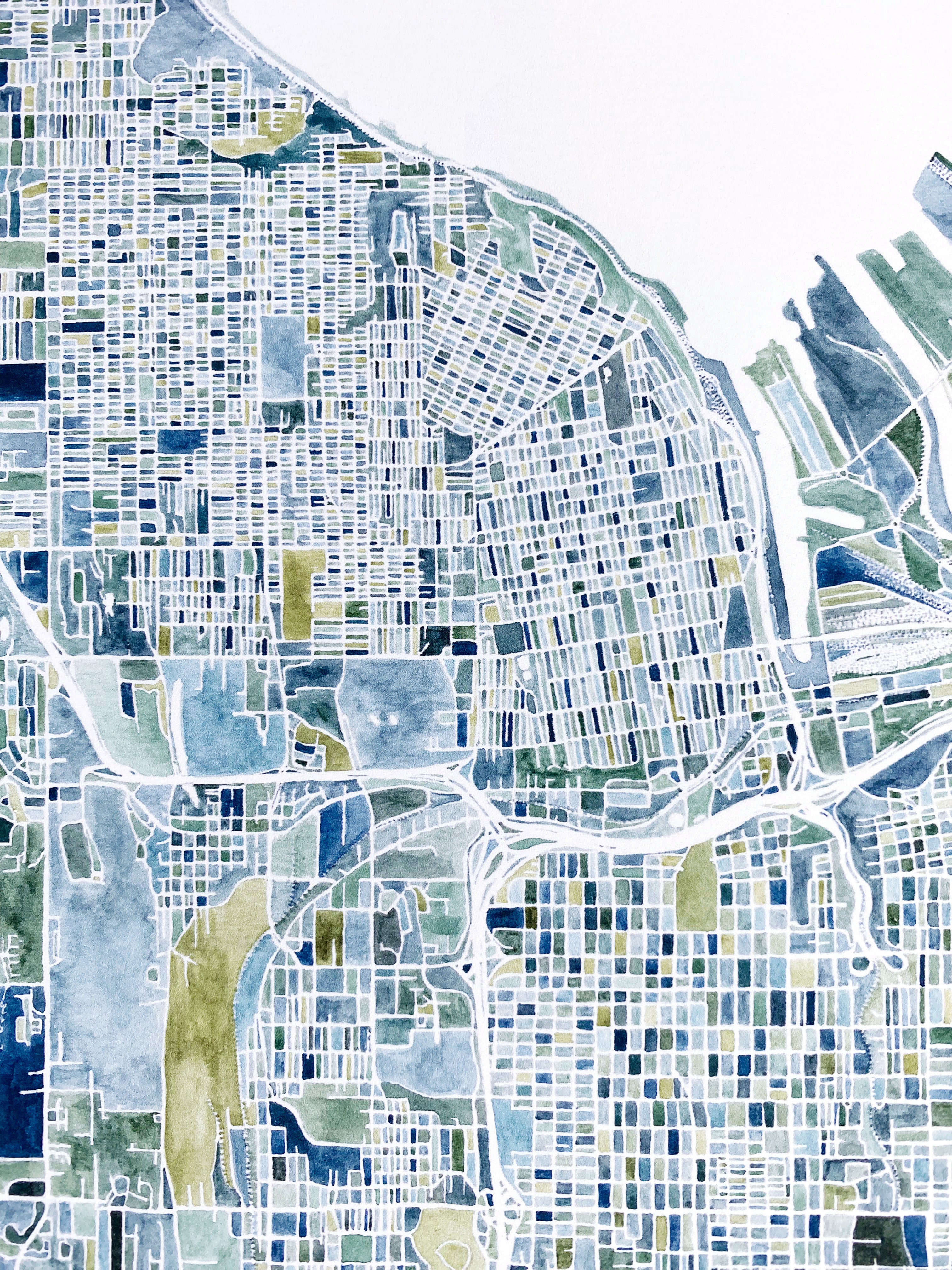 PNW TACOMA Watercolor City Blocks Map: ORIGINAL PAINTING