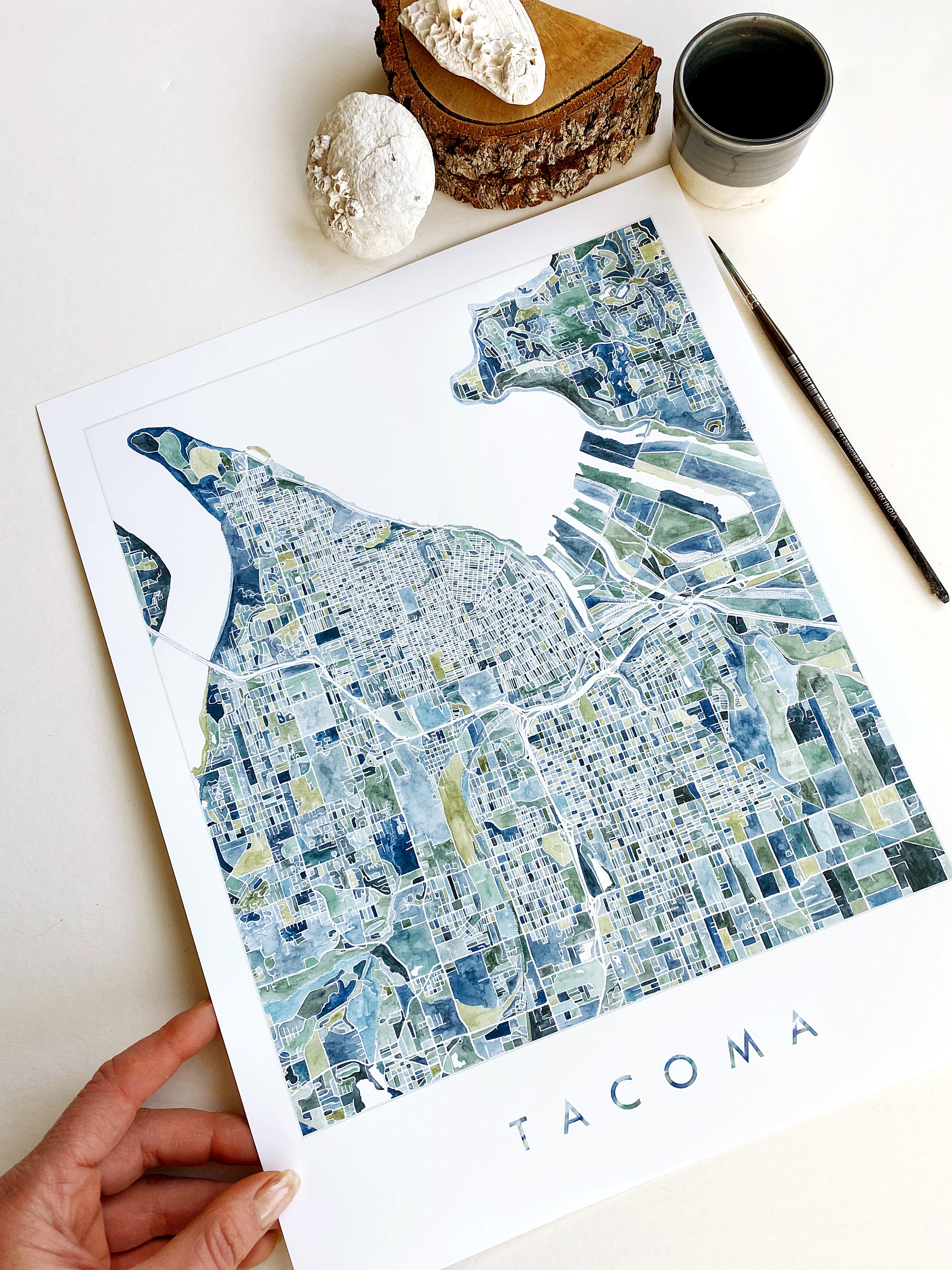 PNW TACOMA Watercolor City Blocks Map: ORIGINAL PAINTING