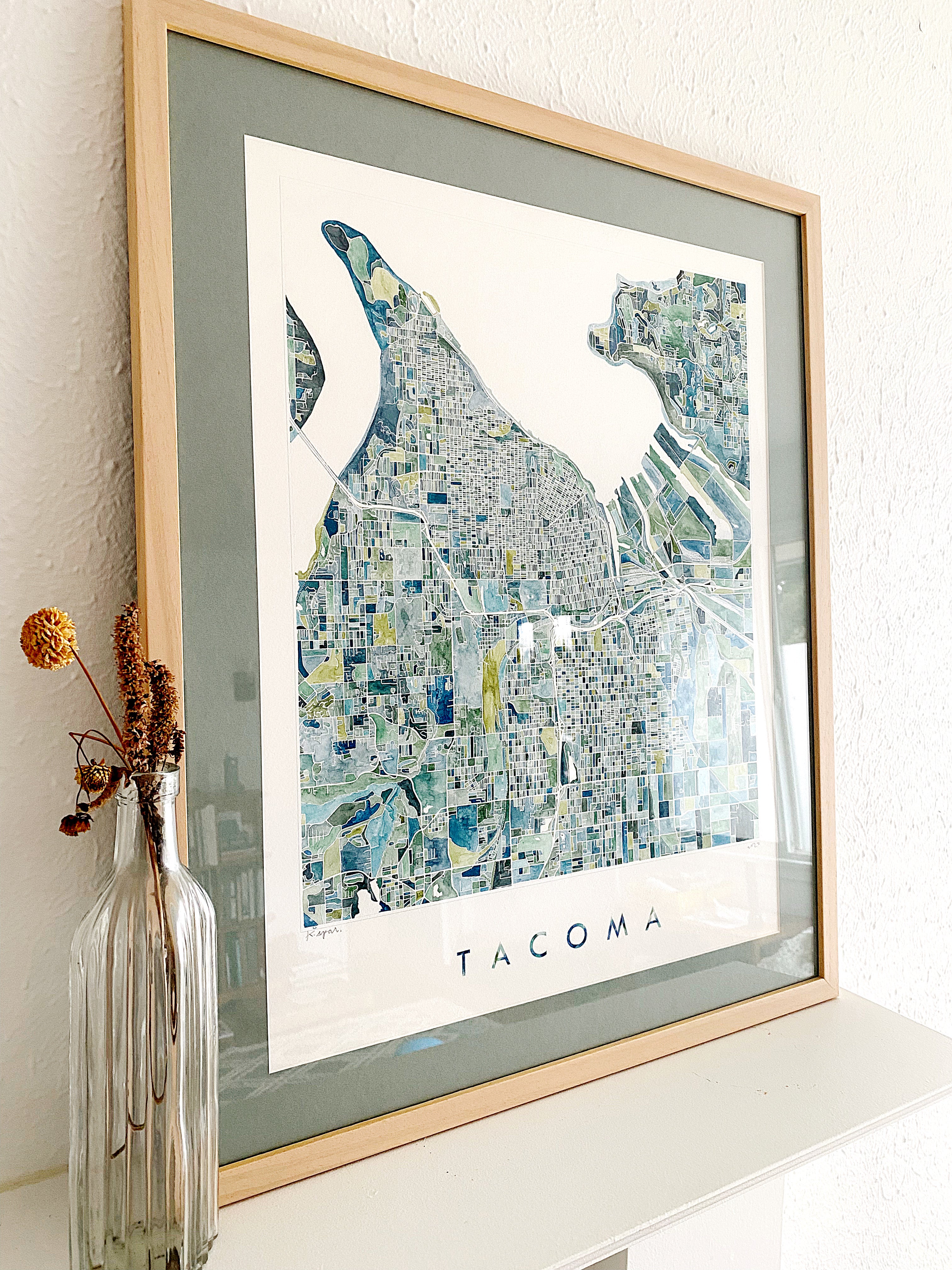 PNW TACOMA Watercolor City Blocks Map: ORIGINAL PAINTING