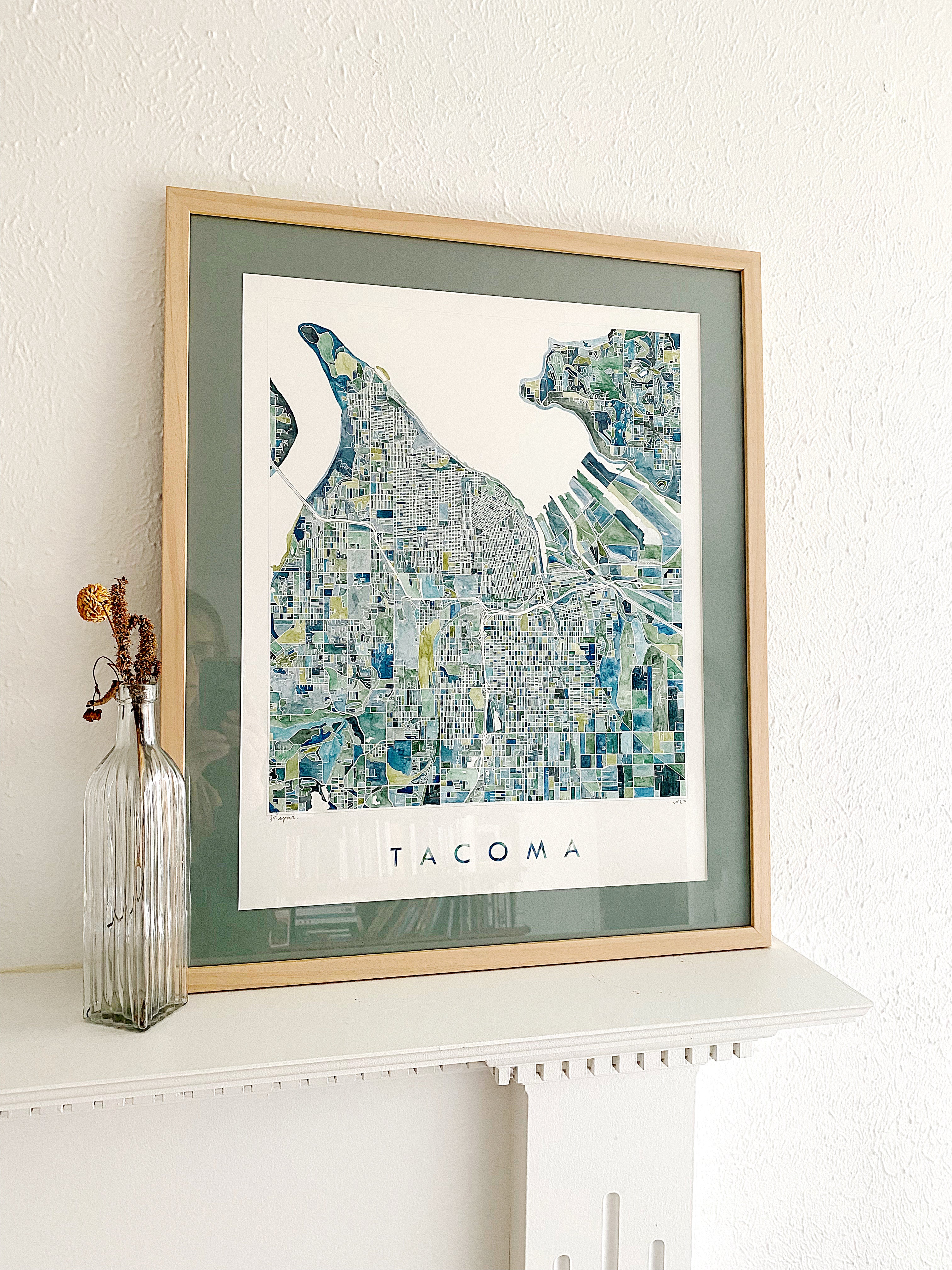 PNW TACOMA Watercolor City Blocks Map: ORIGINAL PAINTING