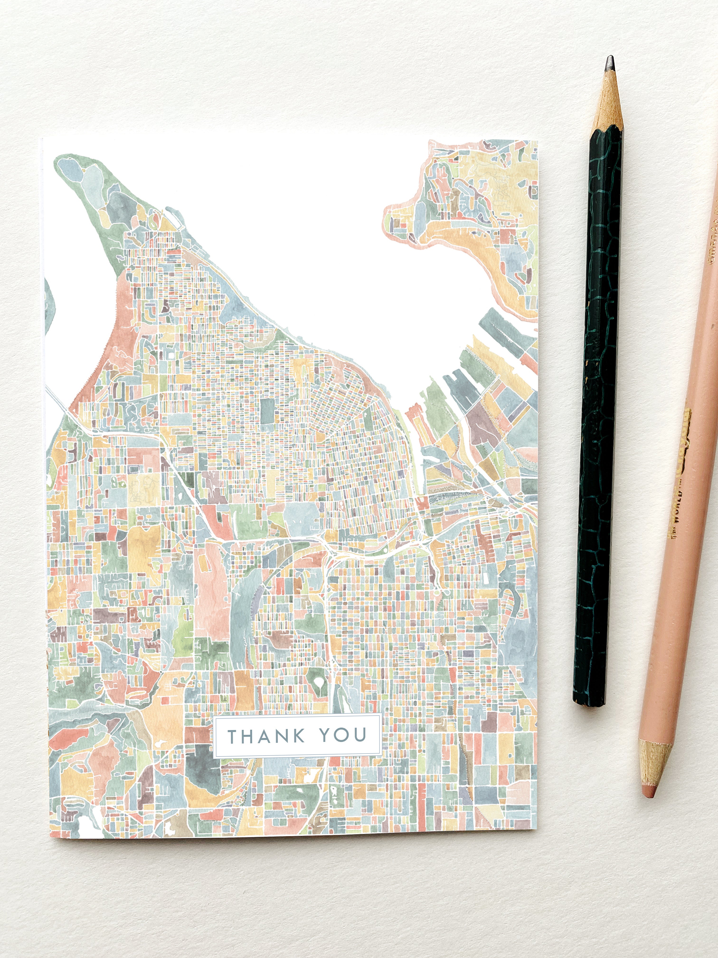 ColorFULL TACOMA Washington Watercolor Map - thank you greeting card