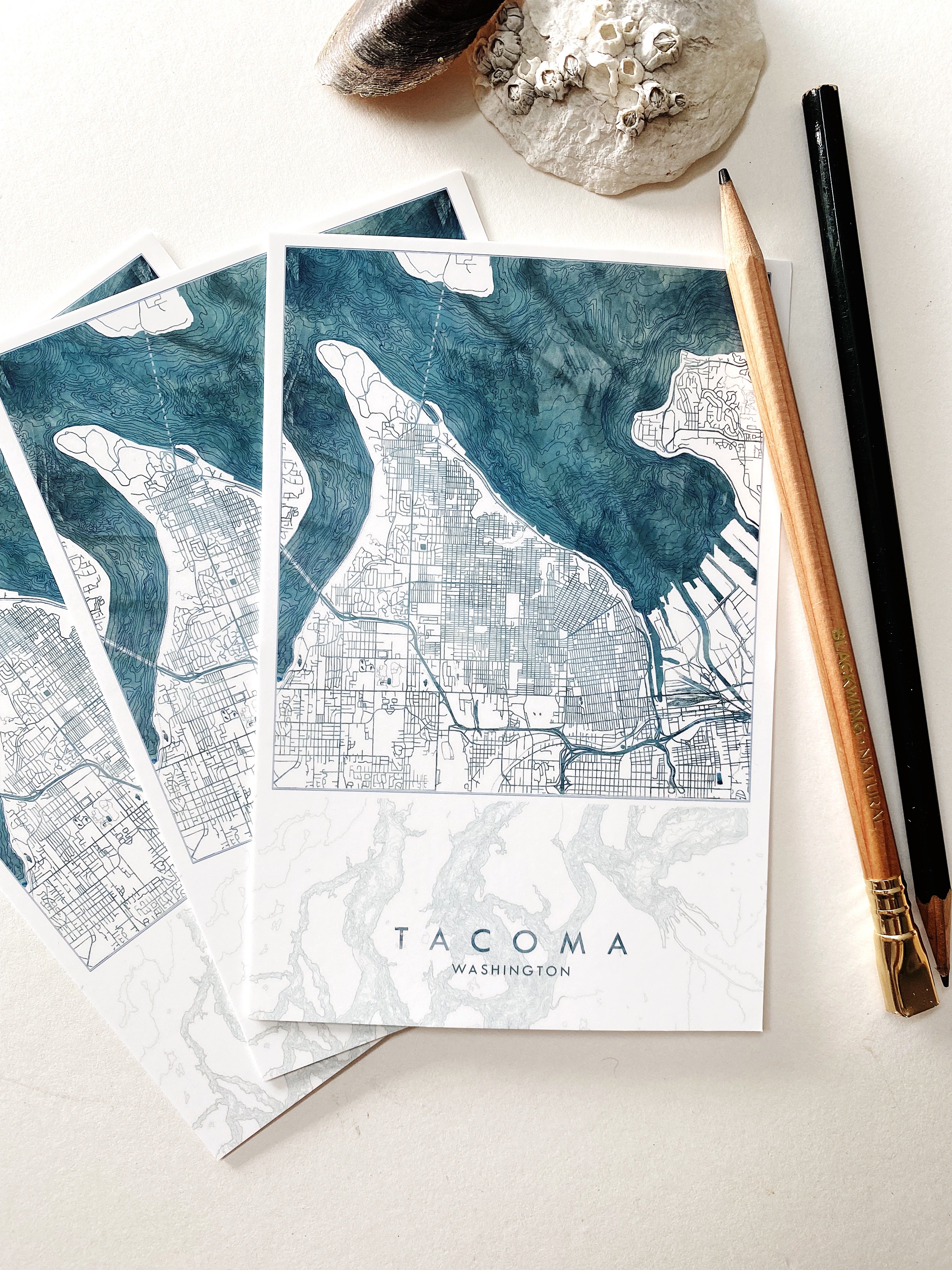 TACOMA Washington Water Map Postcard