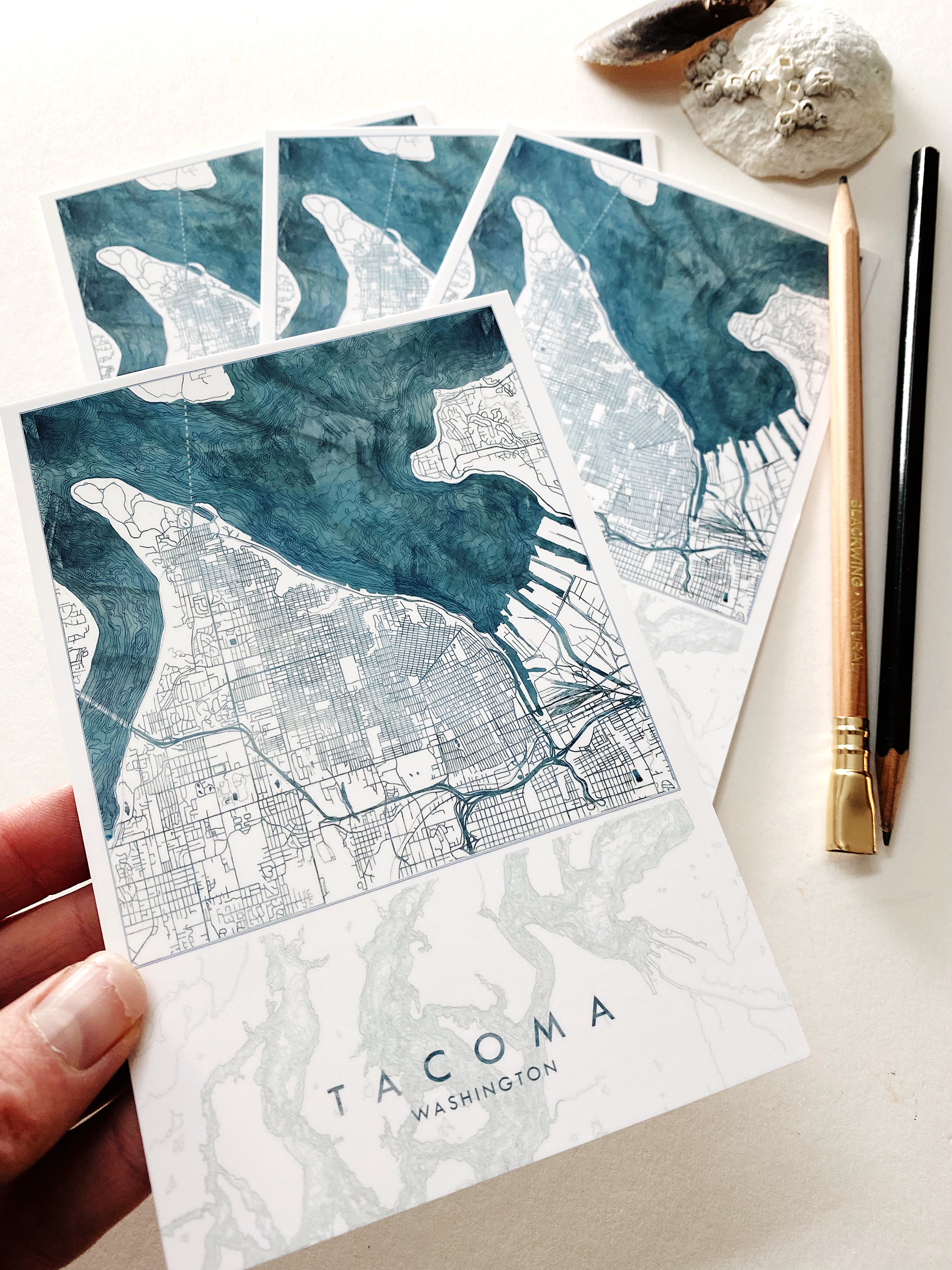 TACOMA Washington Water Map Postcard