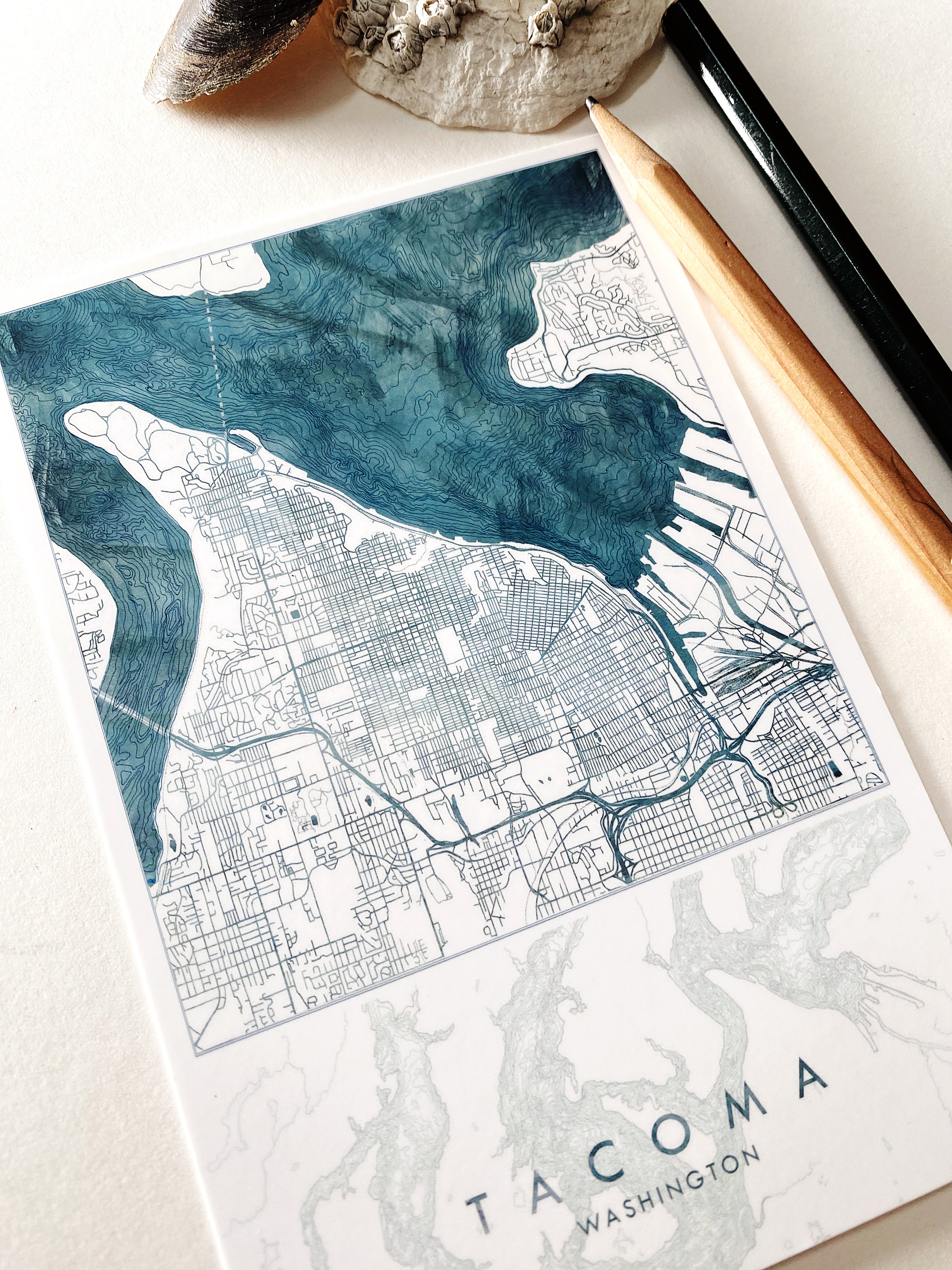 TACOMA Washington Water Map Postcard