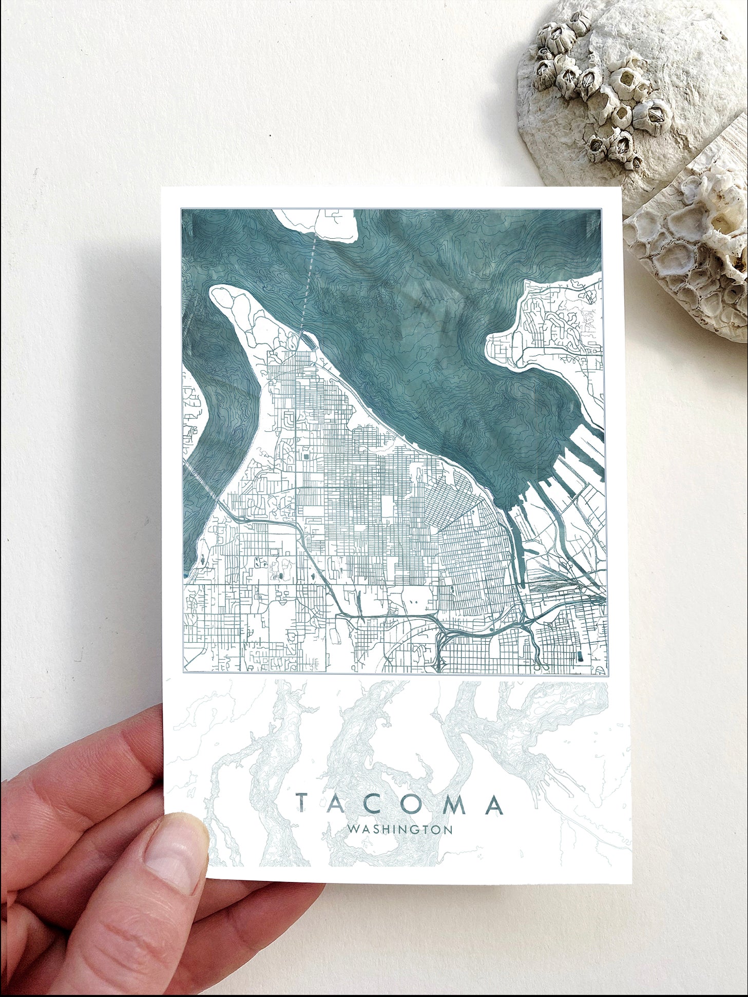 TACOMA Washington Water Map Postcard