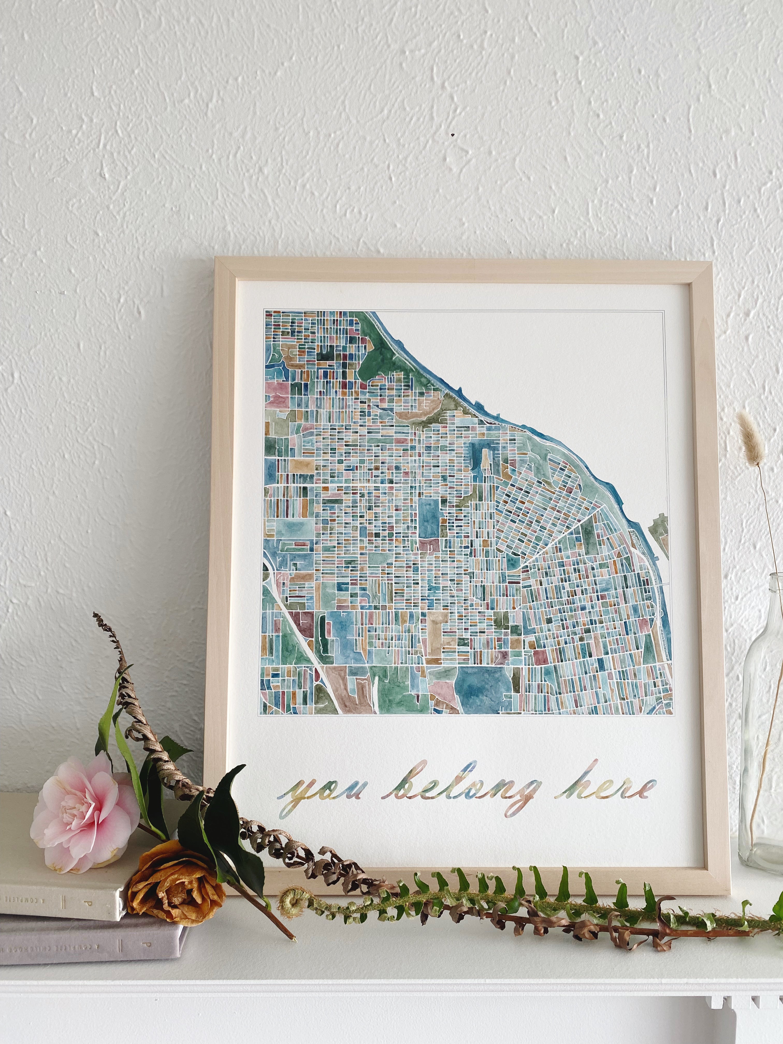 you belong here TACOMA Watercolor City Blocks Map: ORIGINAL PAINTING