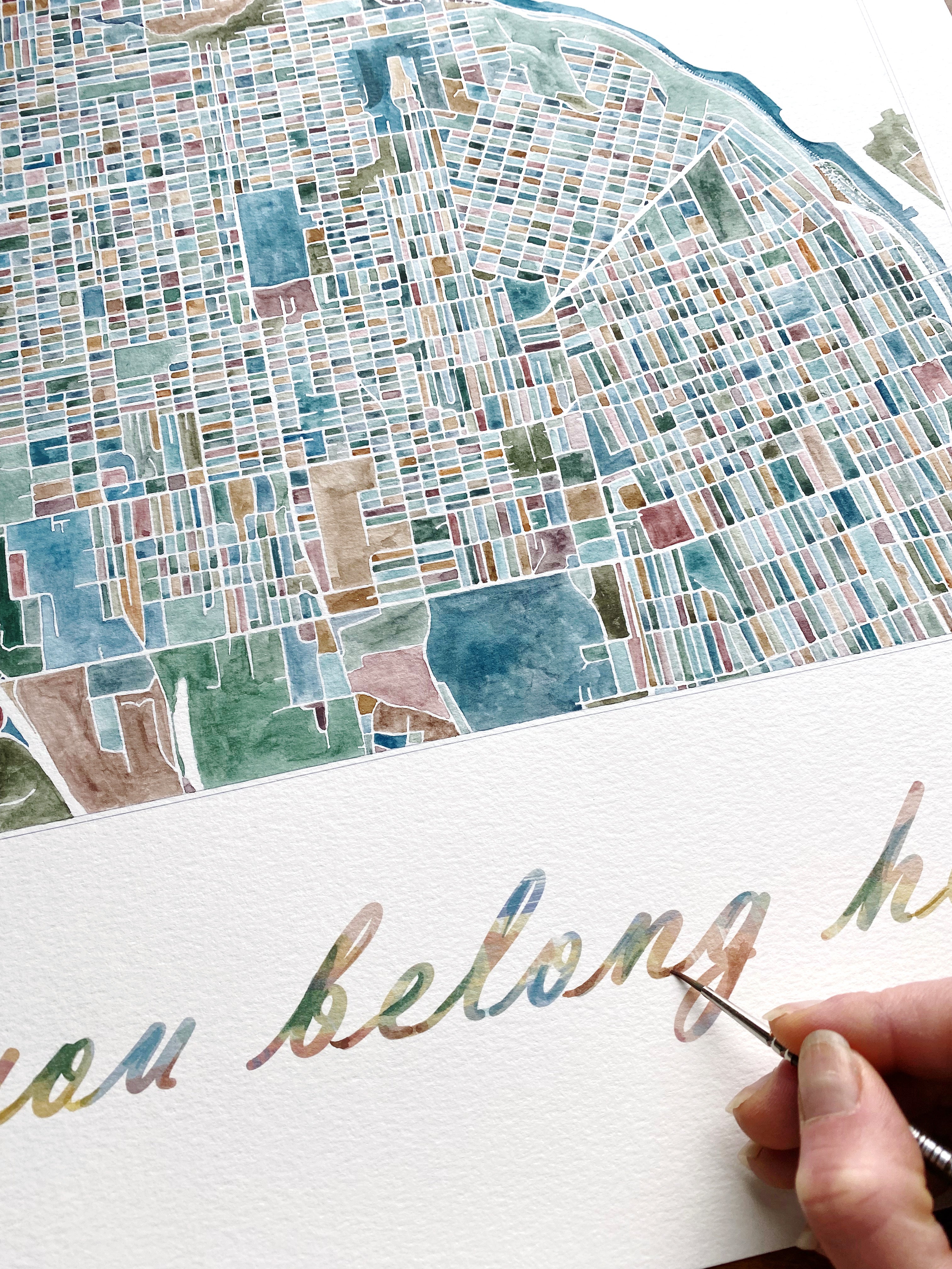 you belong here TACOMA Watercolor City Blocks Map: ORIGINAL PAINTING