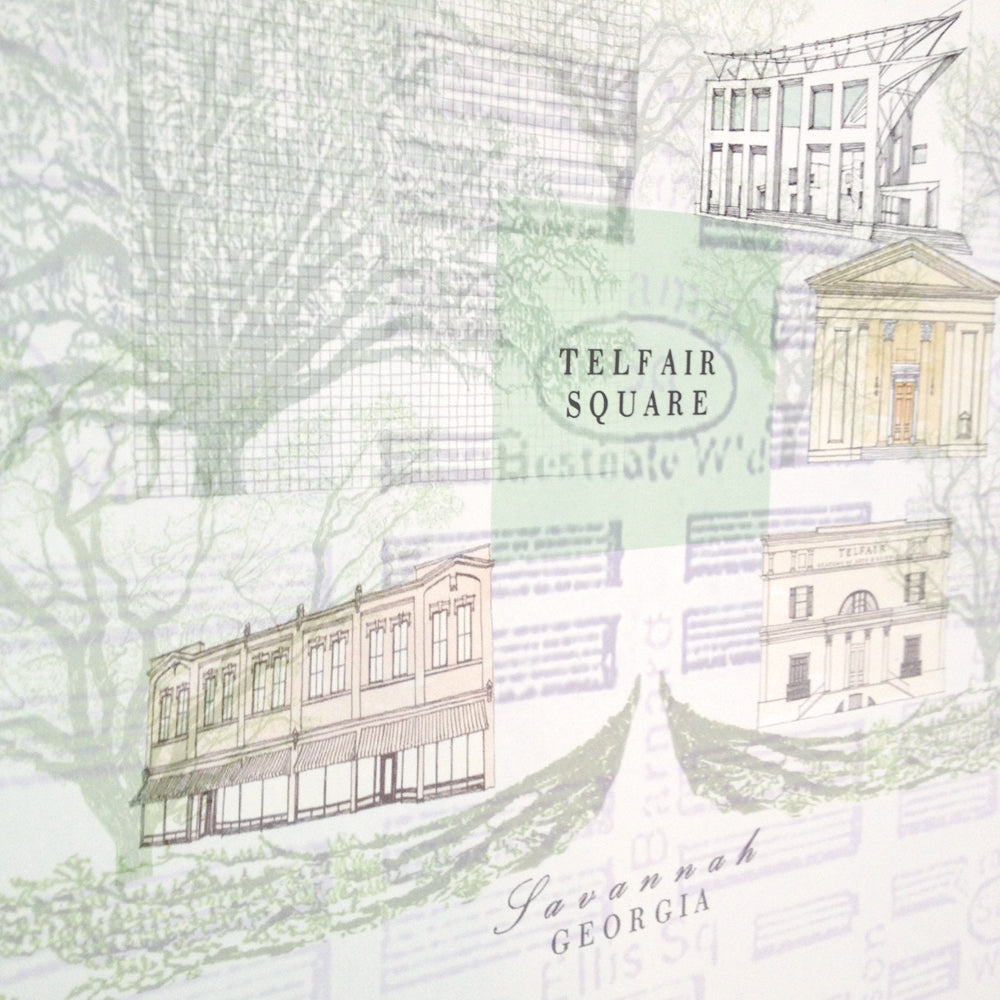 Savannah GA Telfair Square Map-drawing: ART PRINT