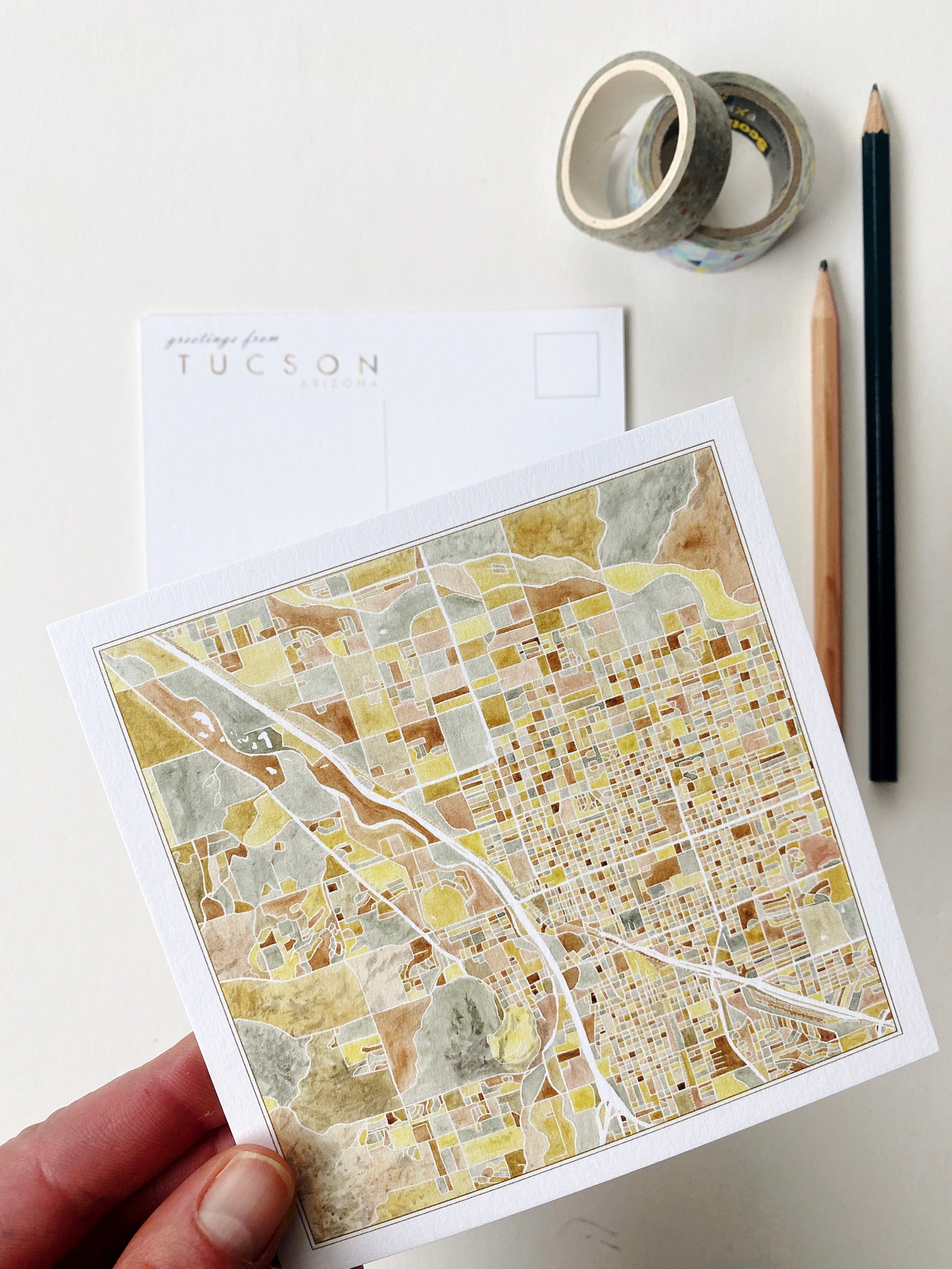 TUCSON Arizona Watercolor Map Postcard