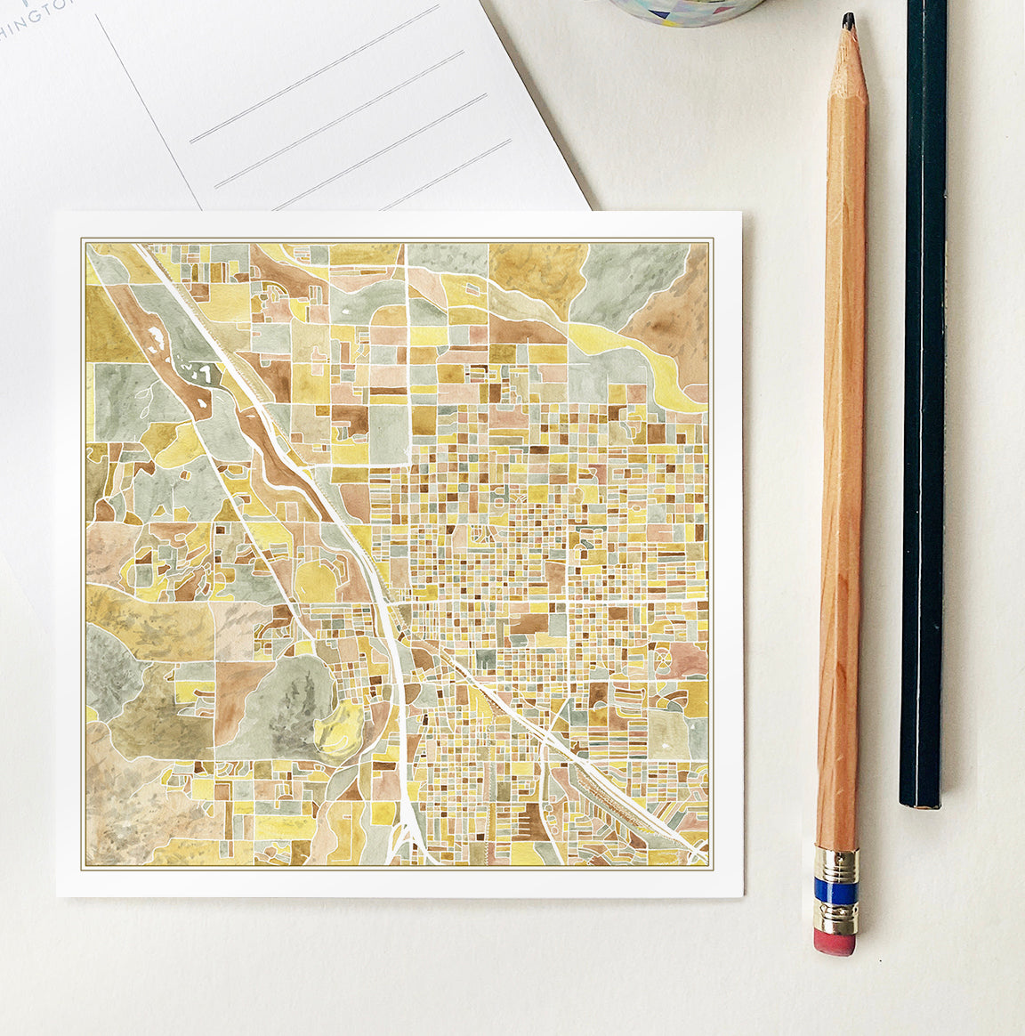 TUCSON Arizona Watercolor Map Postcard