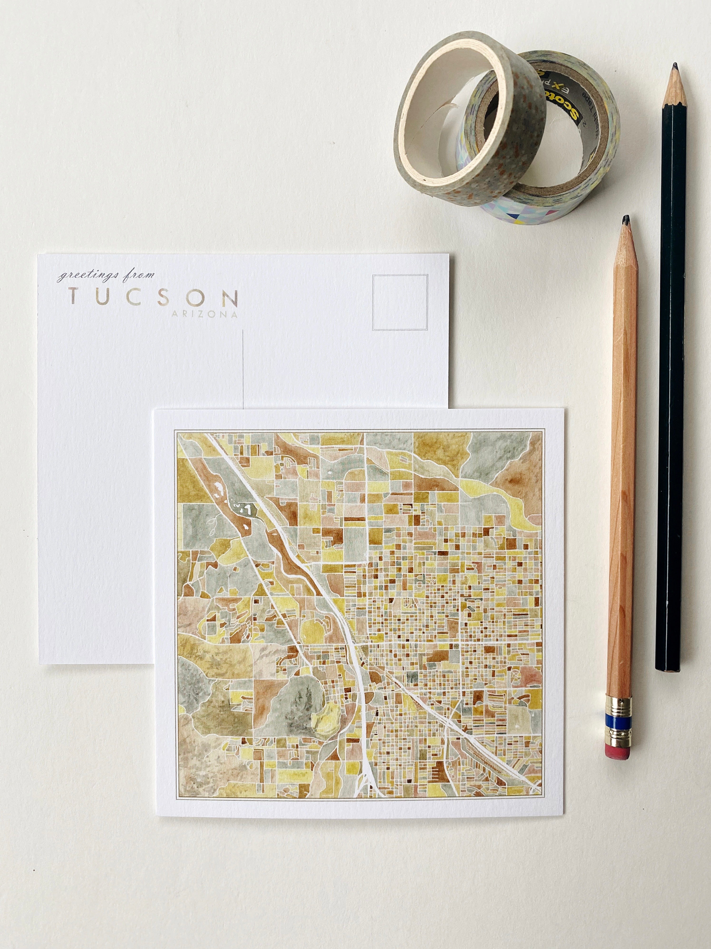 TUCSON Arizona Watercolor Map Postcard
