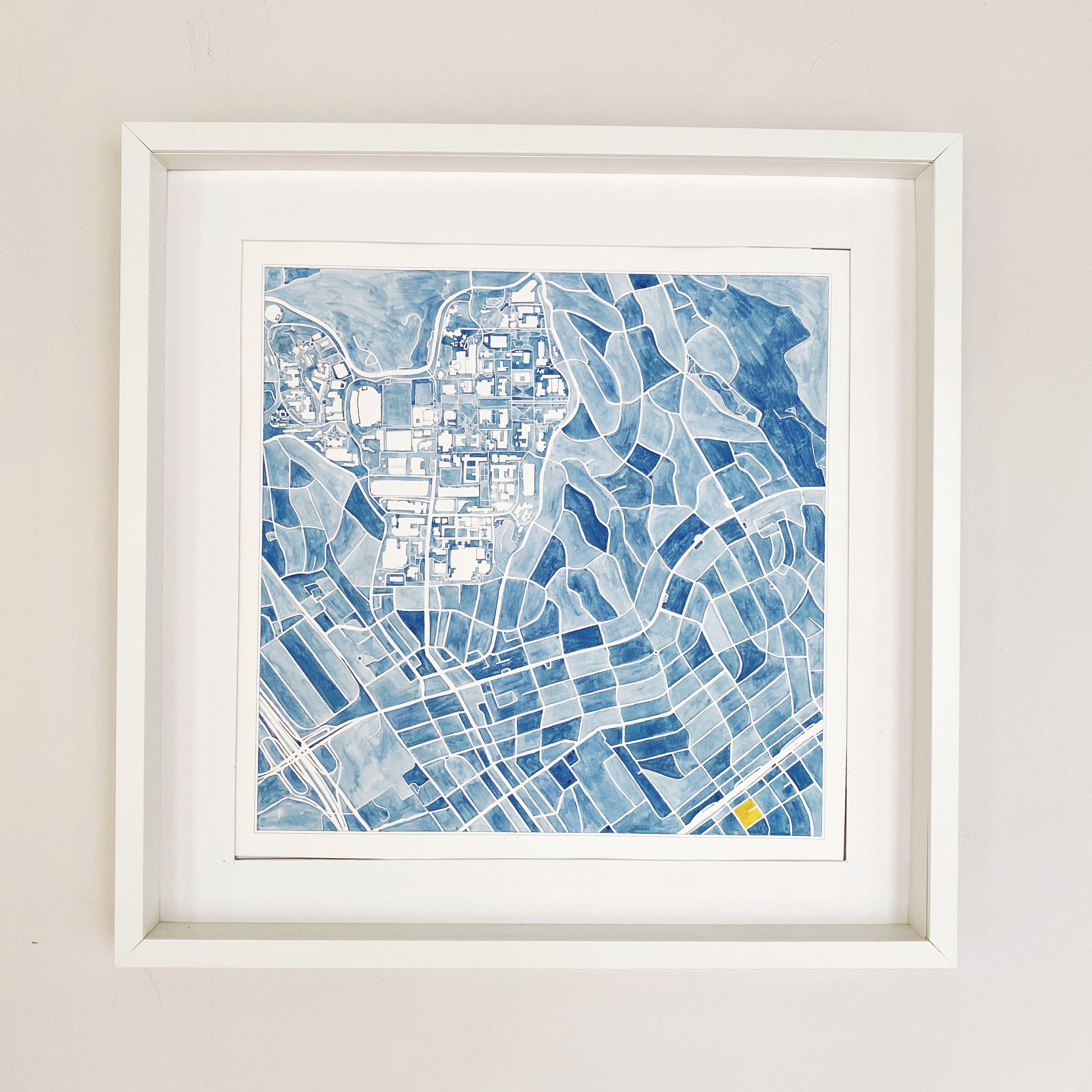 16" x 16" CAMPUS Map Watercolor Map: ORIGINAL PAINTING (Commission)