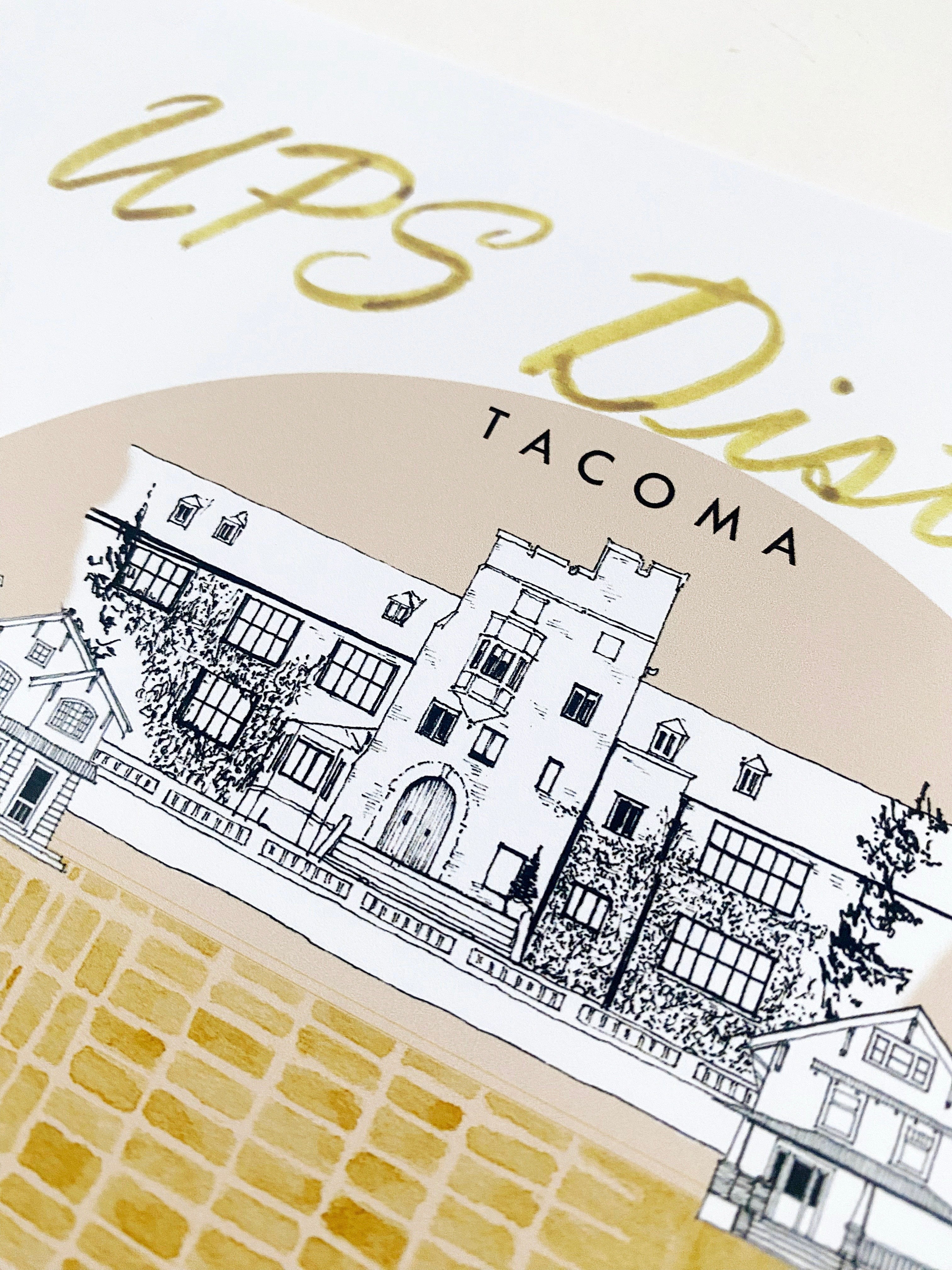 new UPS DISTRICT TACOMA Neighborhood "Charms" Watercolor Map: PRINT