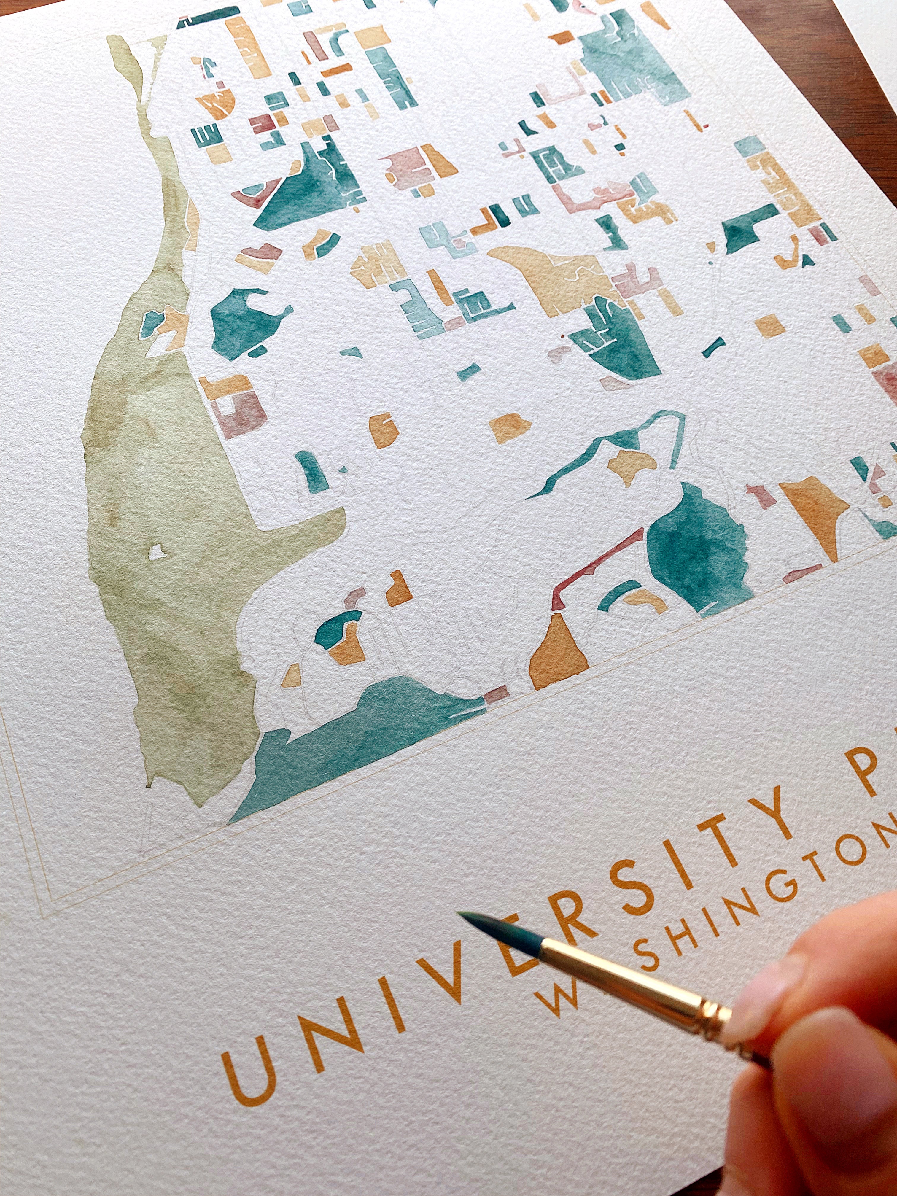 UNIVERSITY PLACE Washington Watercolor City Blocks Map: ORIGINAL PAINTING