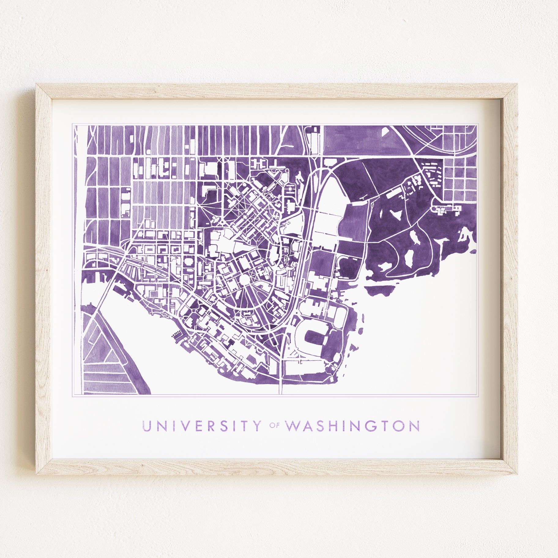 University of Washington Seattle Campus Watercolor Map: PRINT