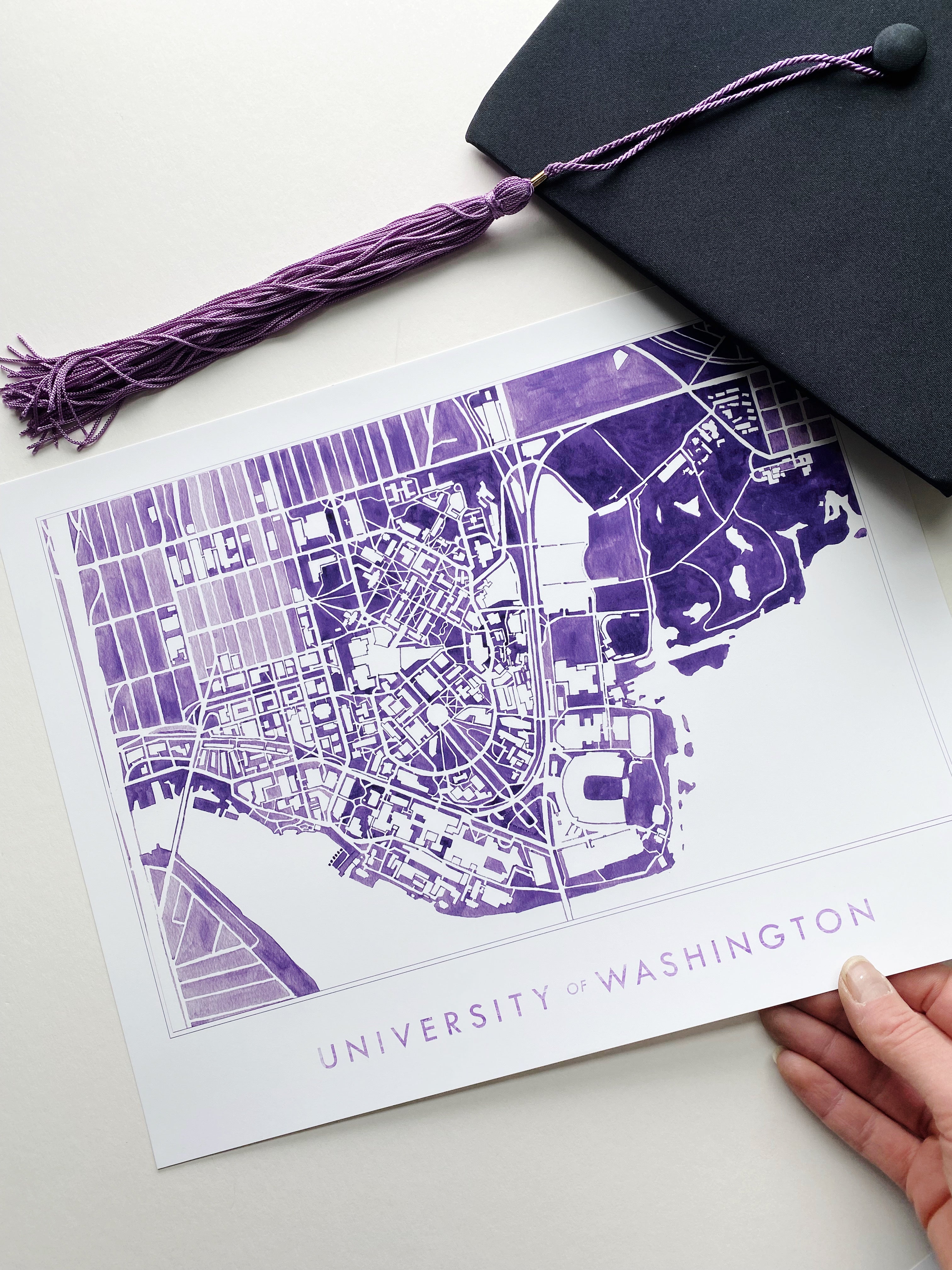 University of Washington Seattle Campus Watercolor Map: PRINT