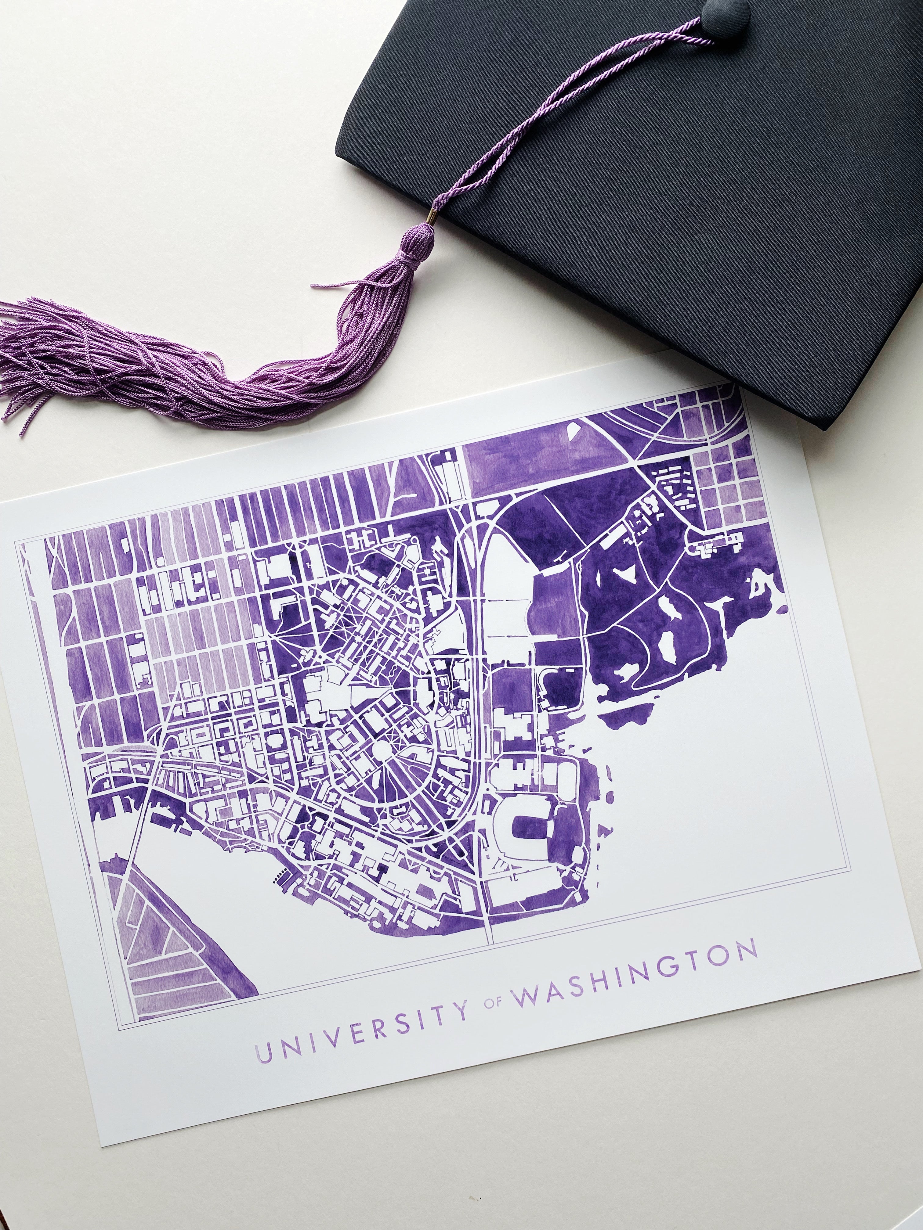 University of Washington Seattle Campus Watercolor Map: PRINT