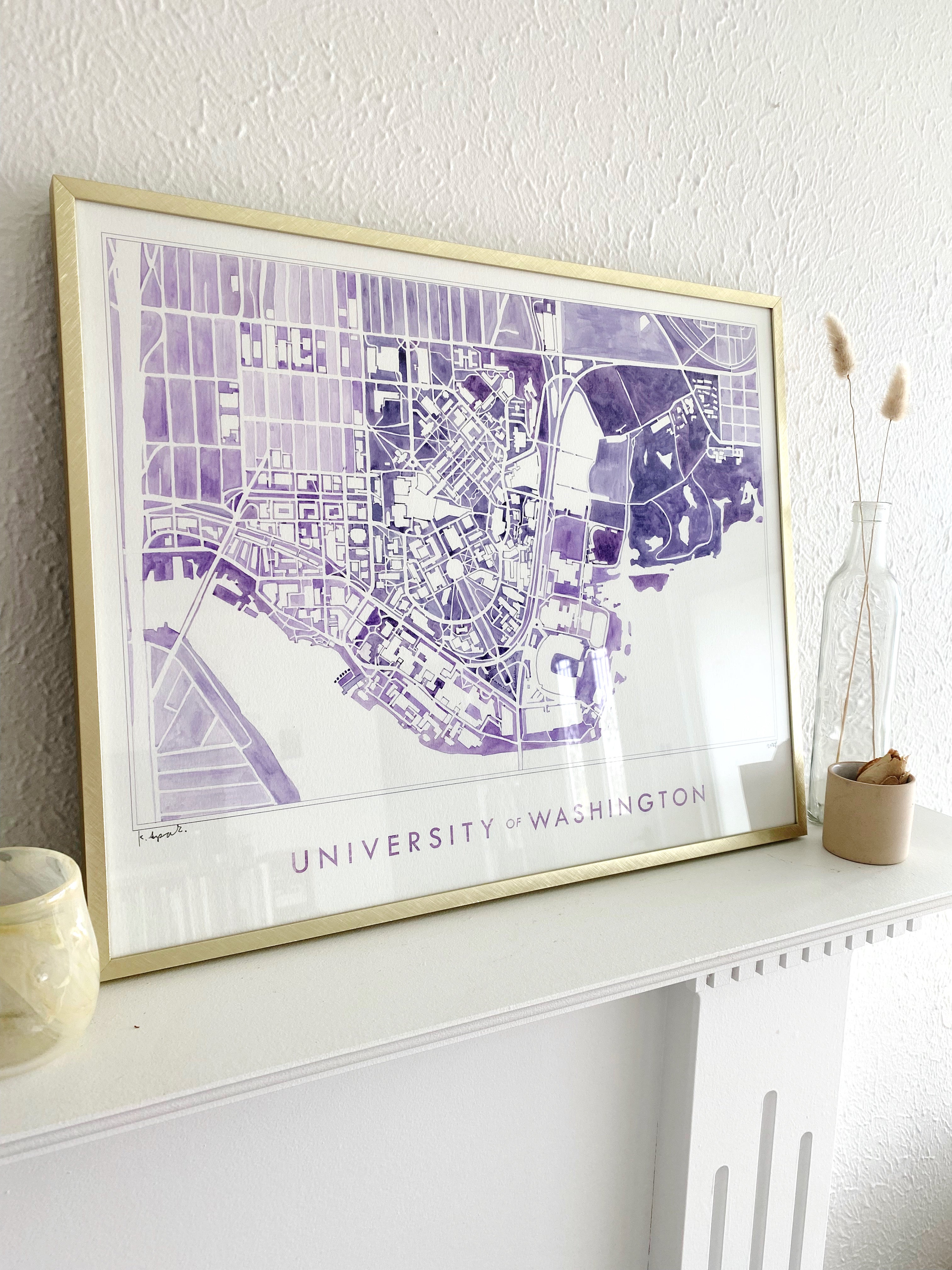 16" x 16" CAMPUS Map Watercolor Map: ORIGINAL PAINTING (Commission)