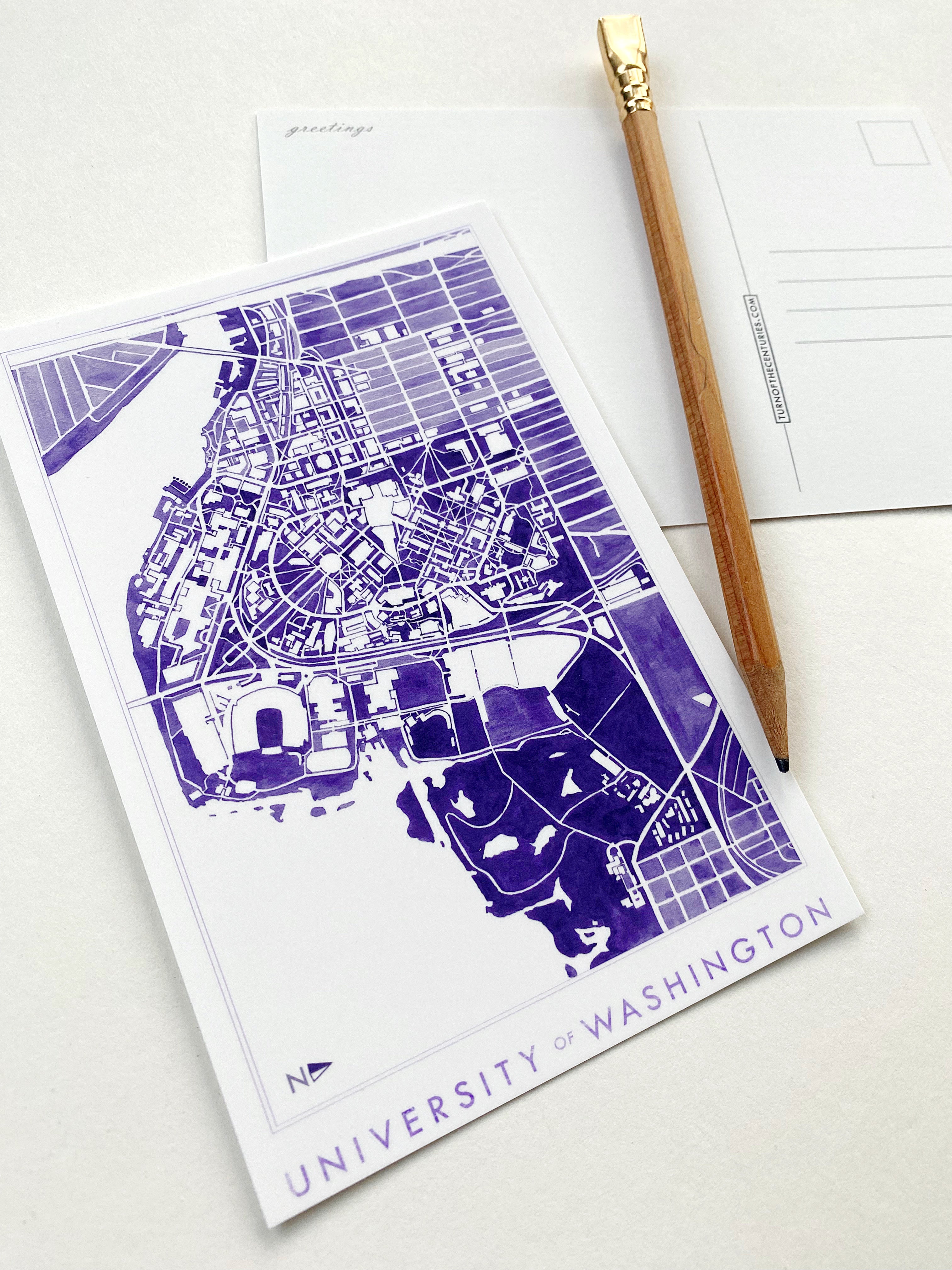 University of Washington SEATTLE Campus Map Postcard