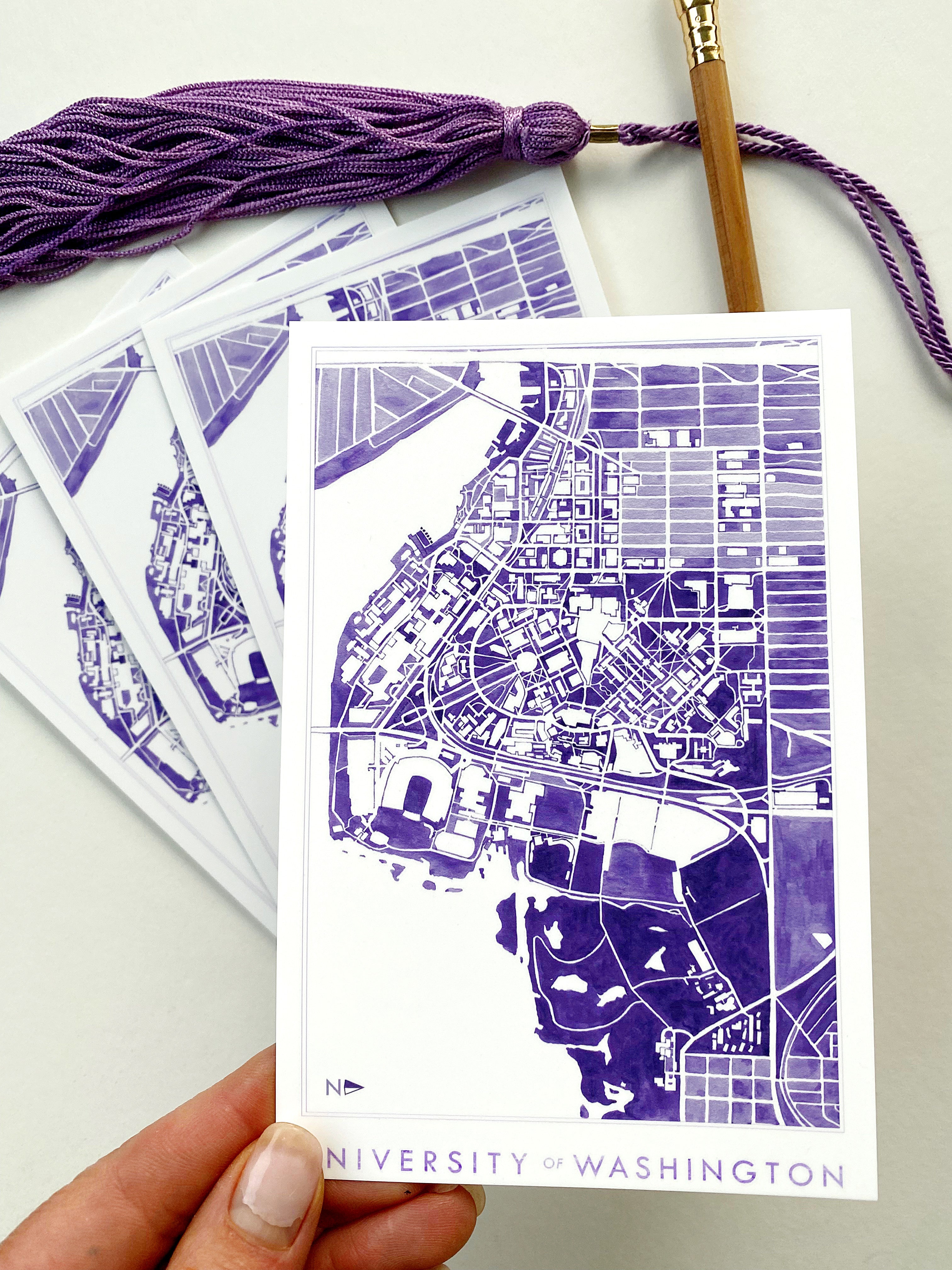 University of Washington SEATTLE Campus Map Postcard