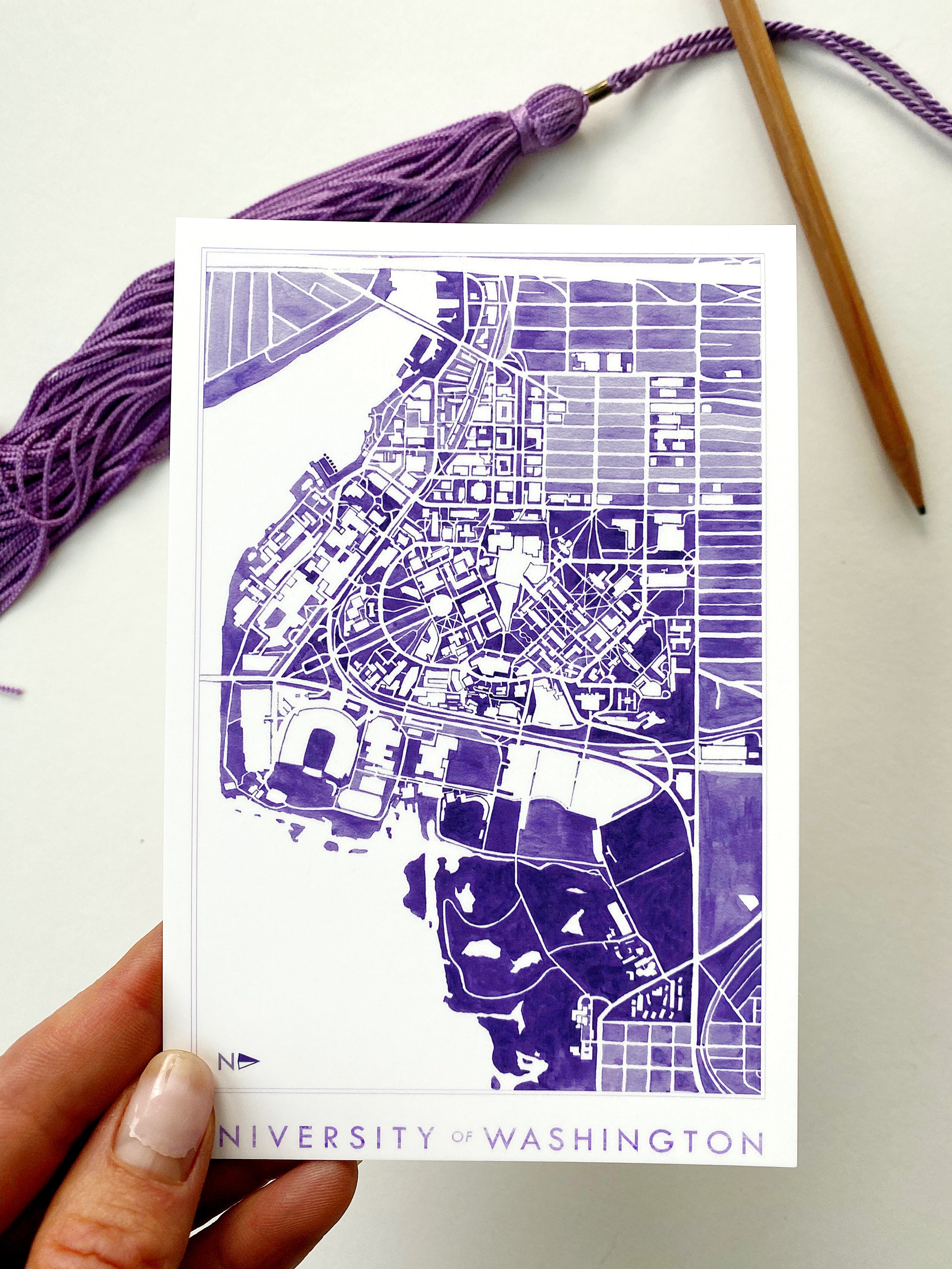 University of Washington SEATTLE Campus Map Postcard