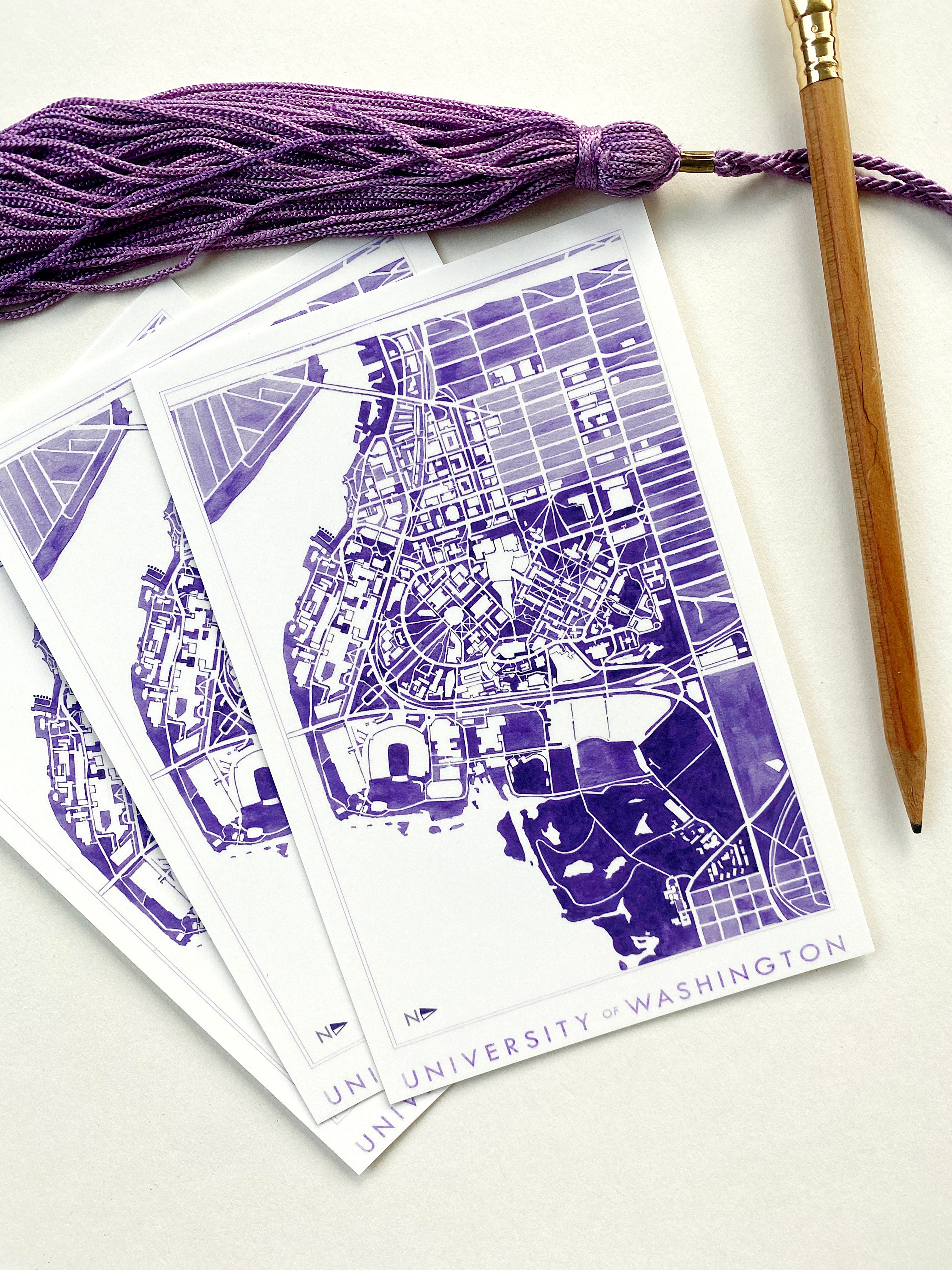 University of Washington SEATTLE Campus Map Postcard