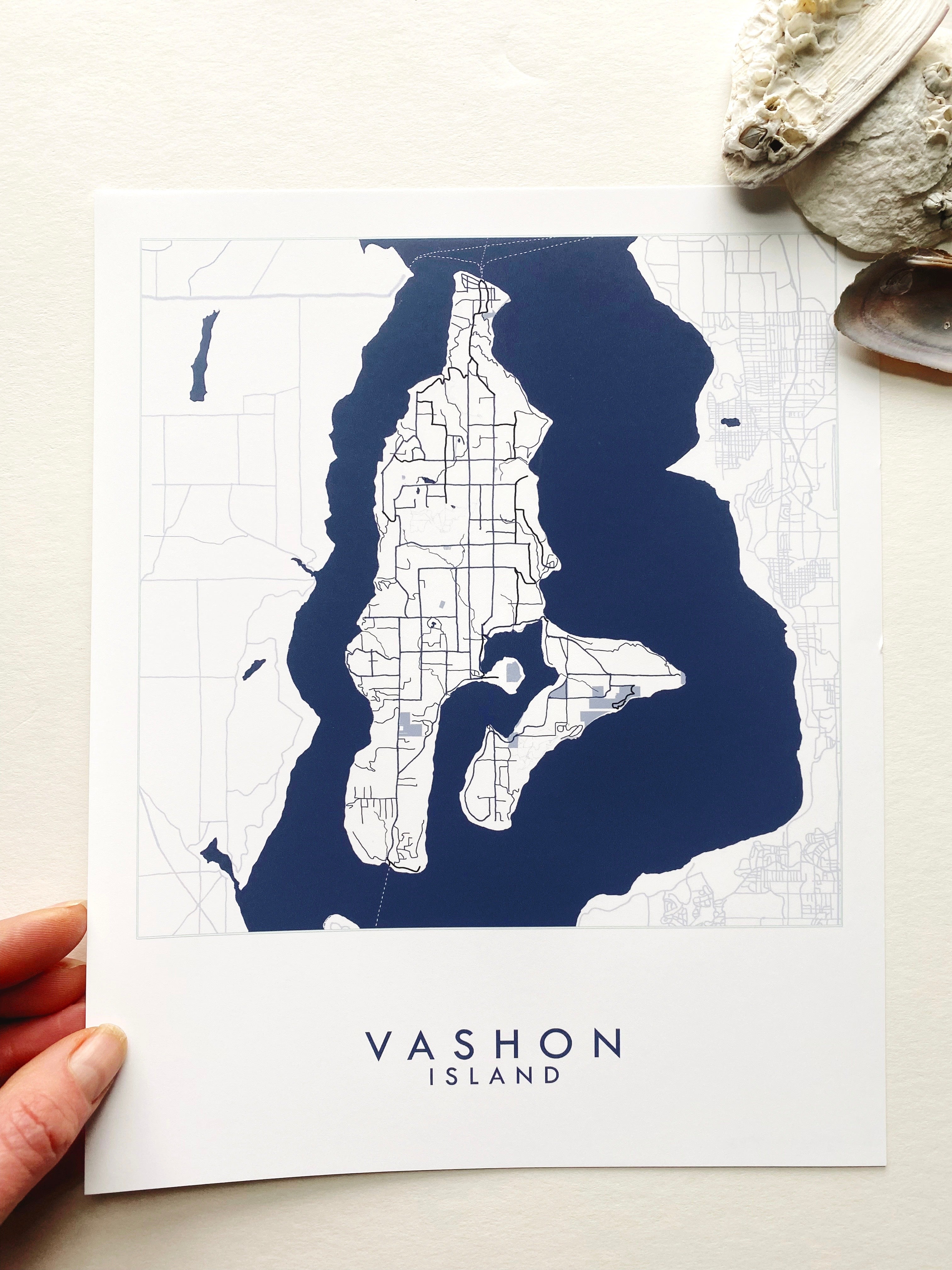 VASHON Washington Hand Drawn "Blueprint" Map: PRINT